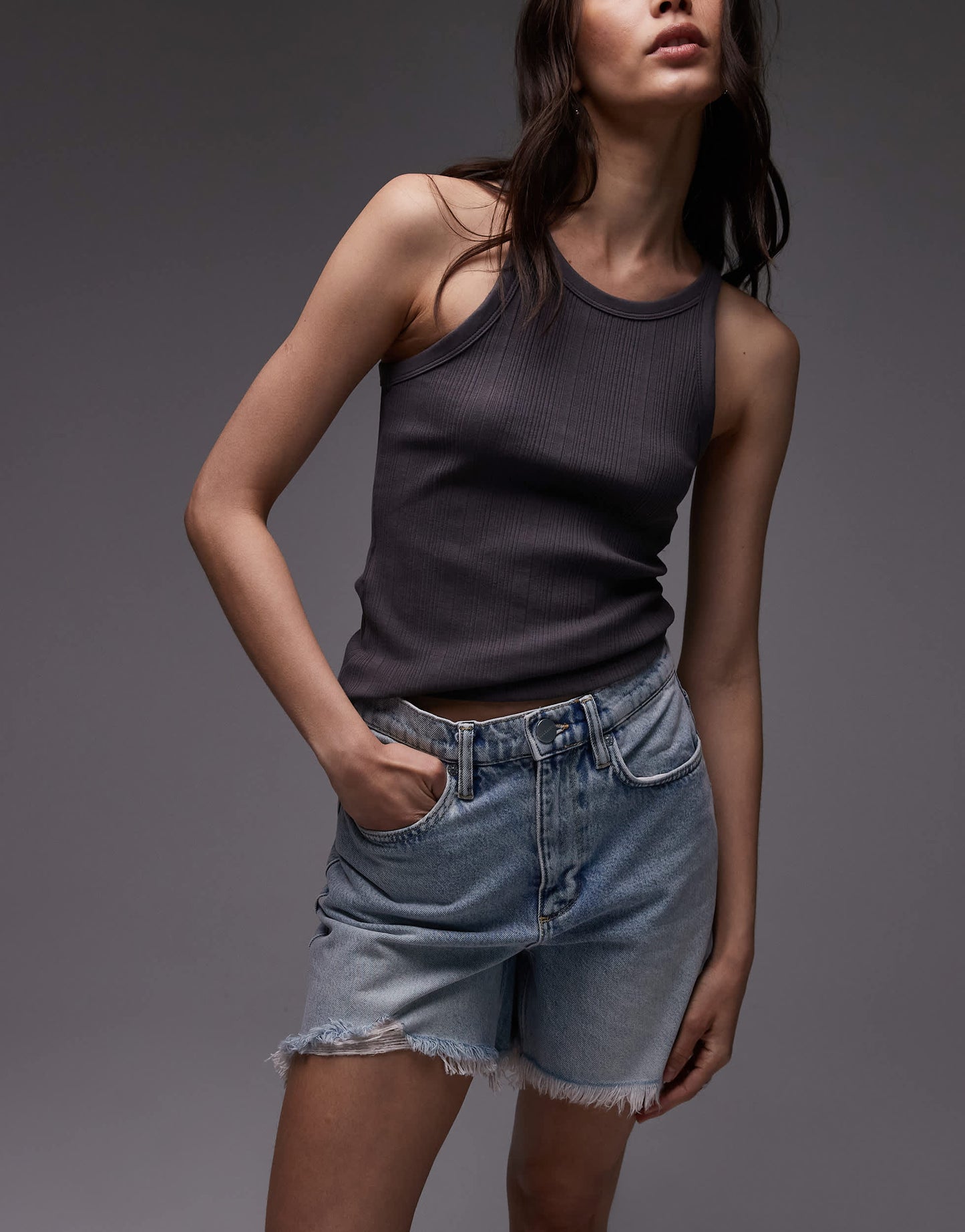 Allsaints doris denim short in light indigo