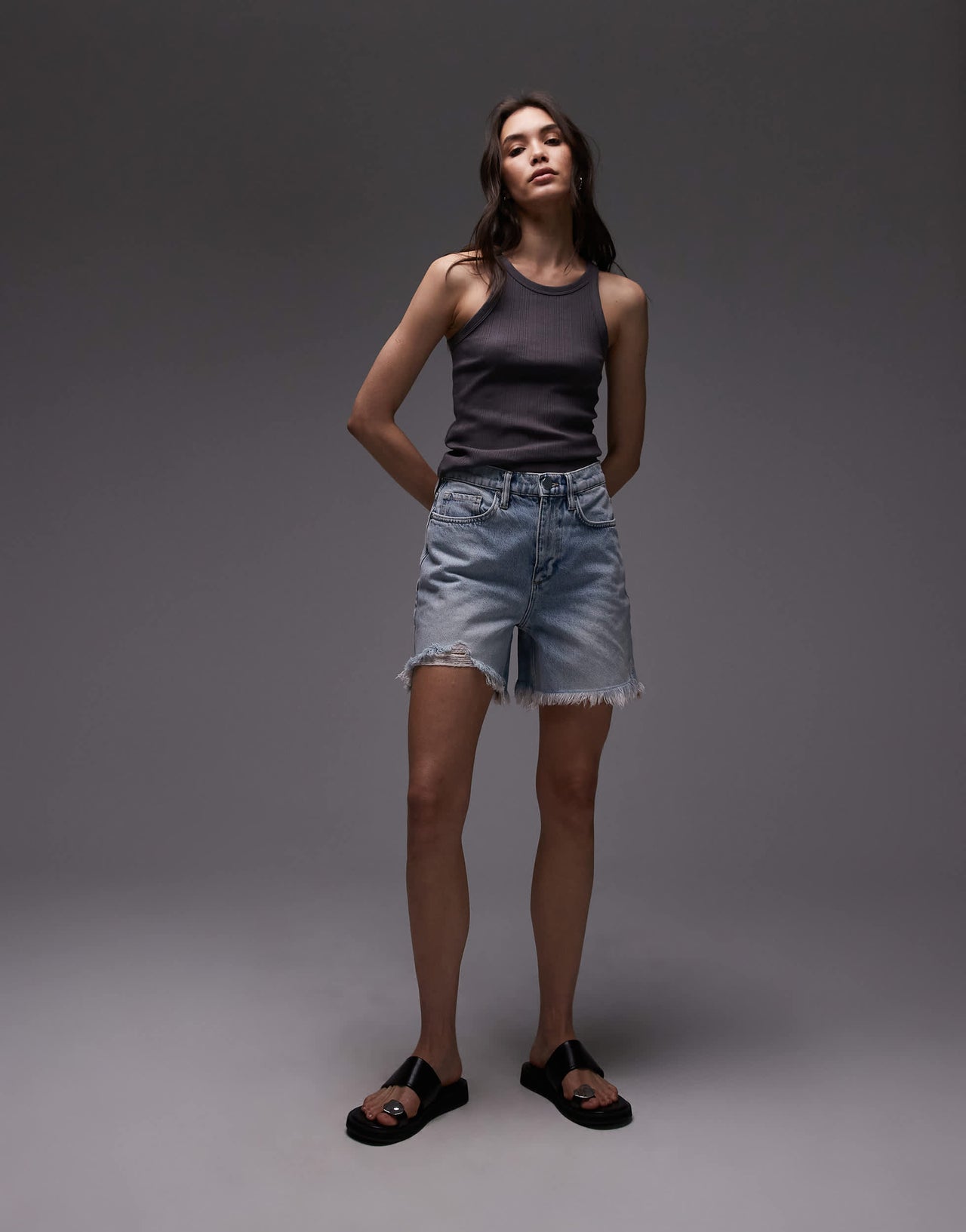 Allsaints doris denim short in light indigo