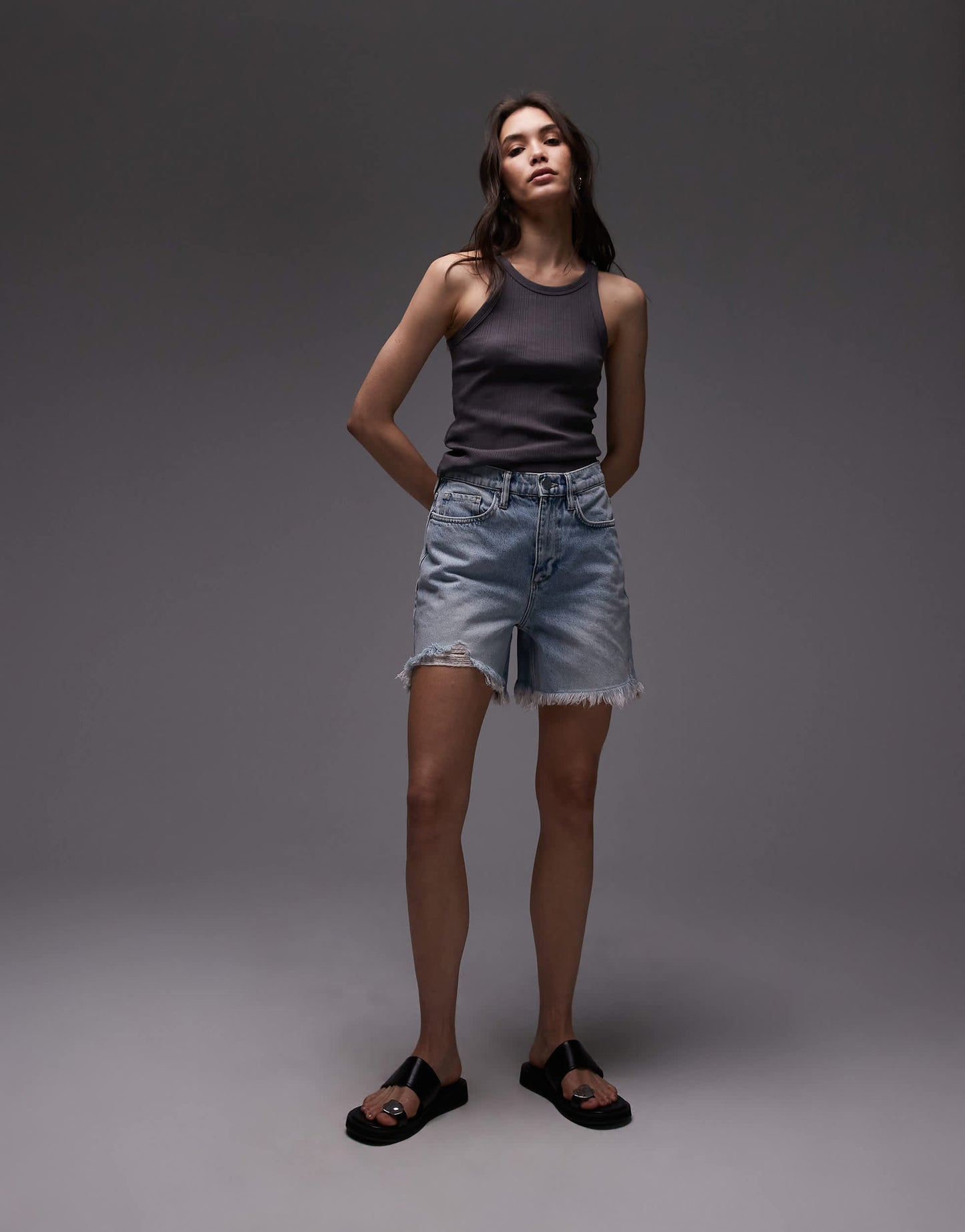 Allsaints doris denim short in light indigo