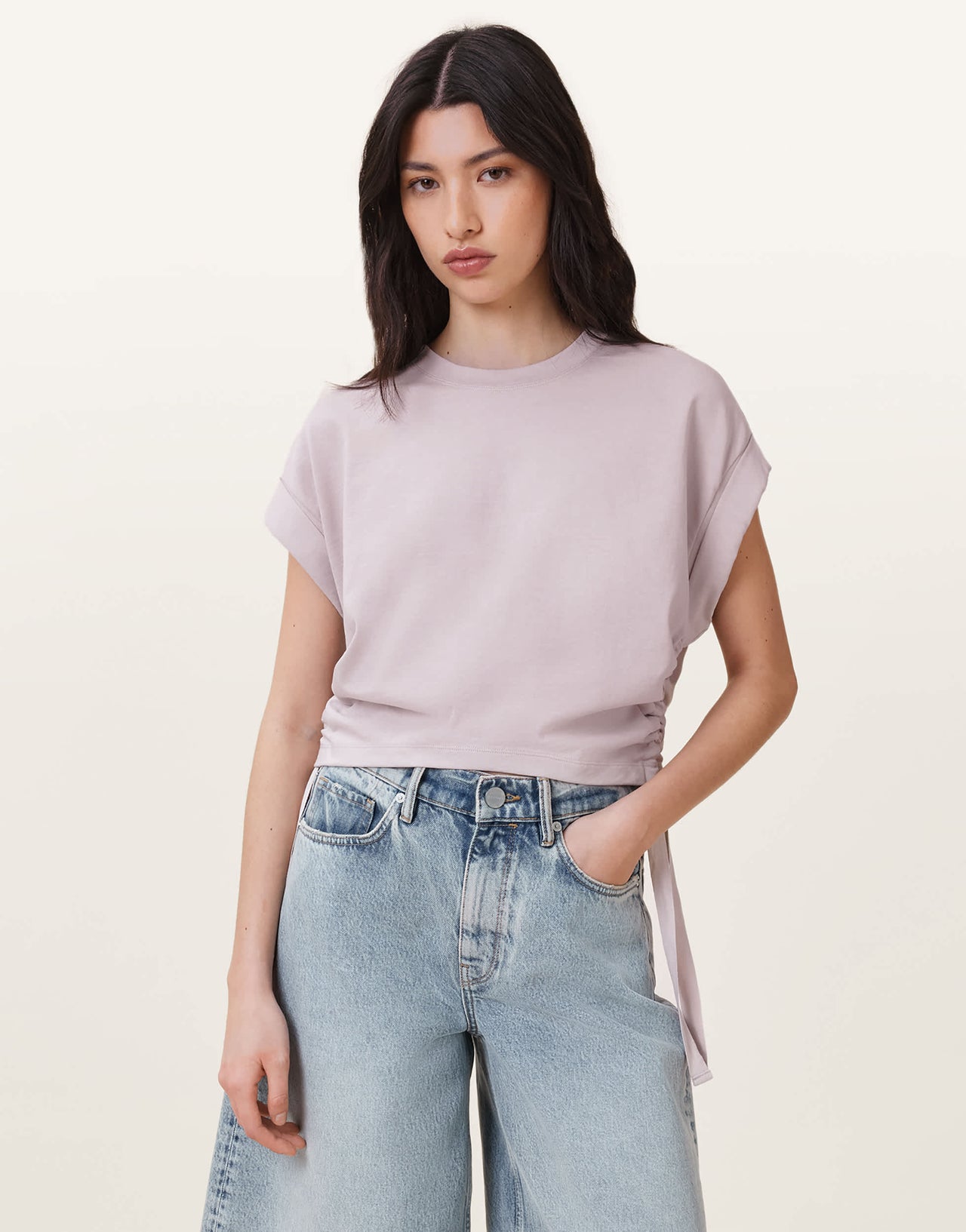 Allsaints mira tee in lilac ash pink