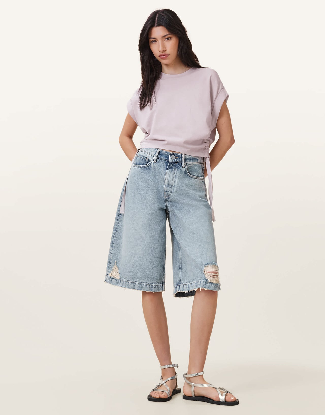 Allsaints mira tee in lilac ash pink
