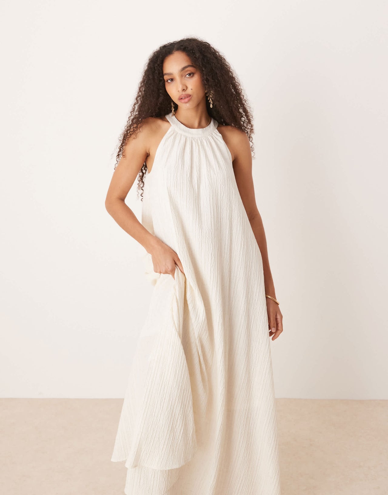 AWARE textured halter maxi dress in white