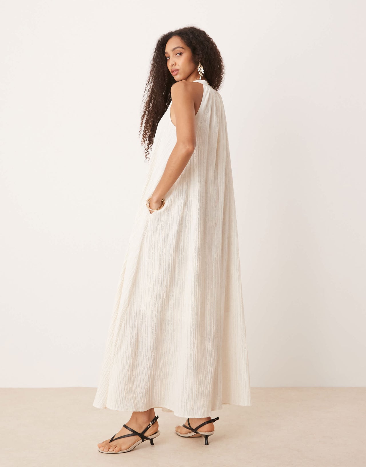 AWARE textured halter maxi dress in white