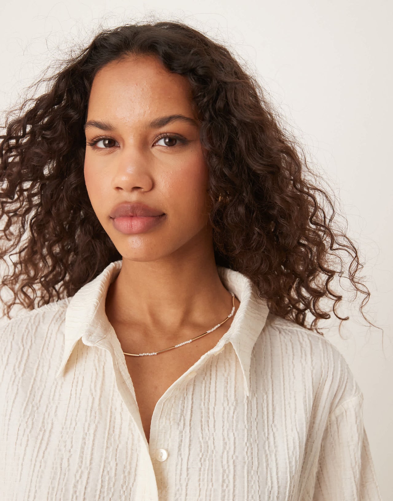 AWARE textured relaxed shirt co-ord in white