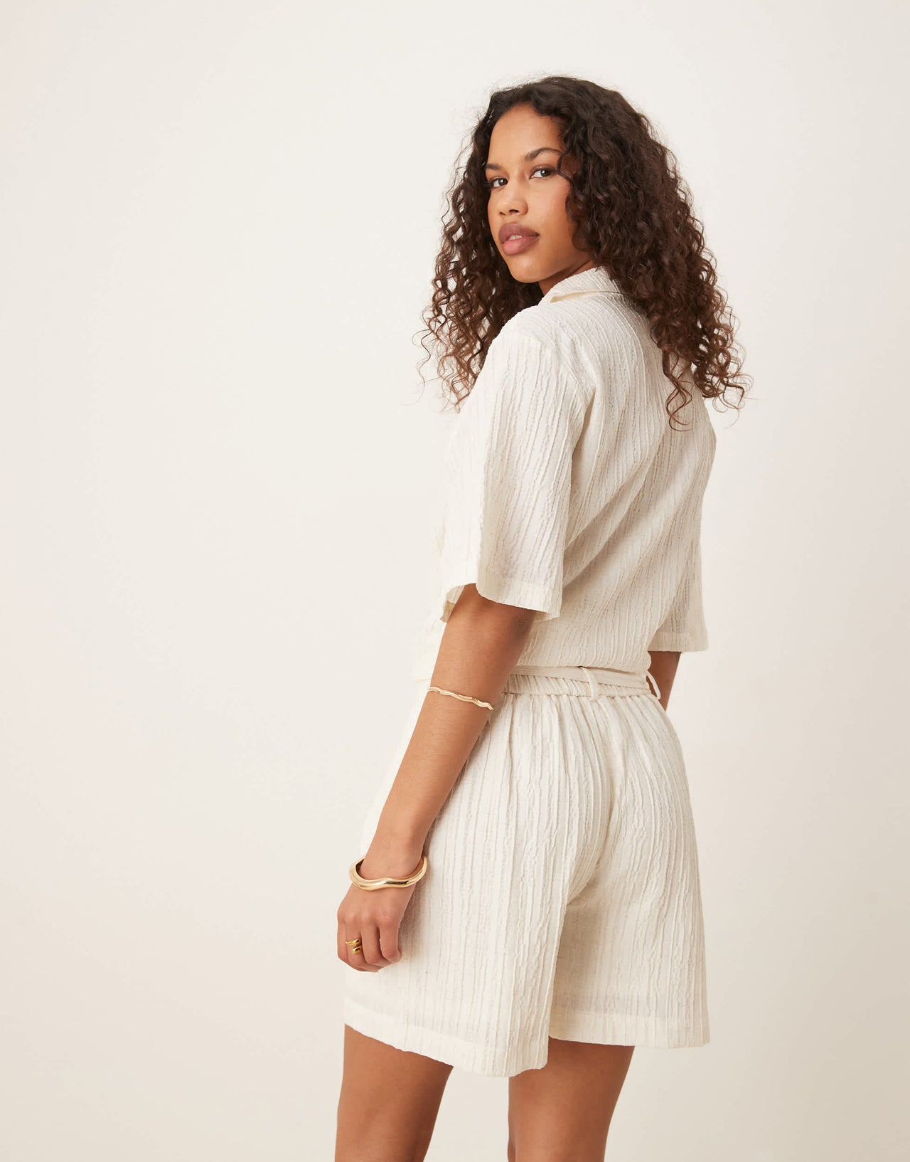 AWARE textured relaxed short co-ord in white