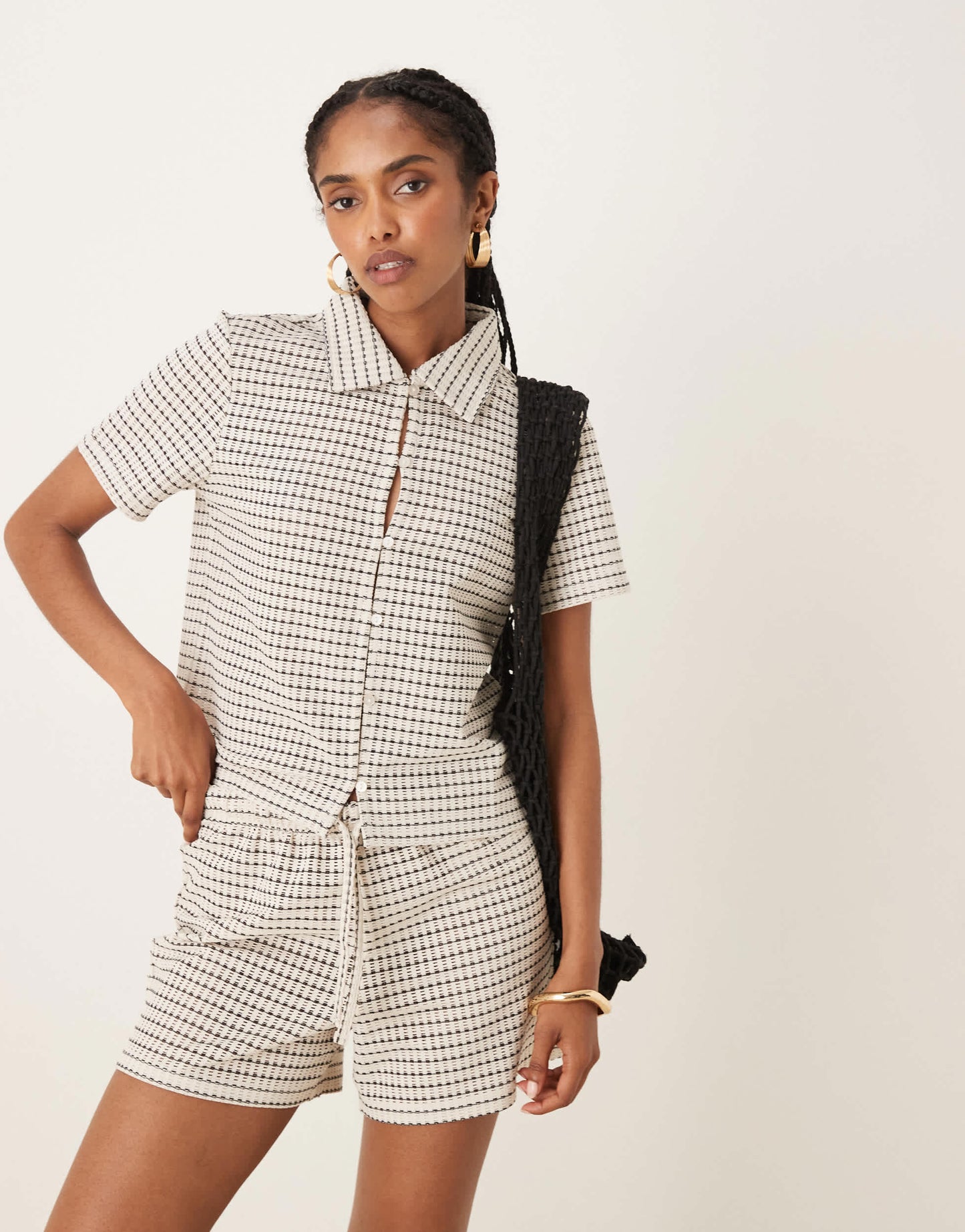 AWARE knitted relaxed shirt co-ord in monochrome