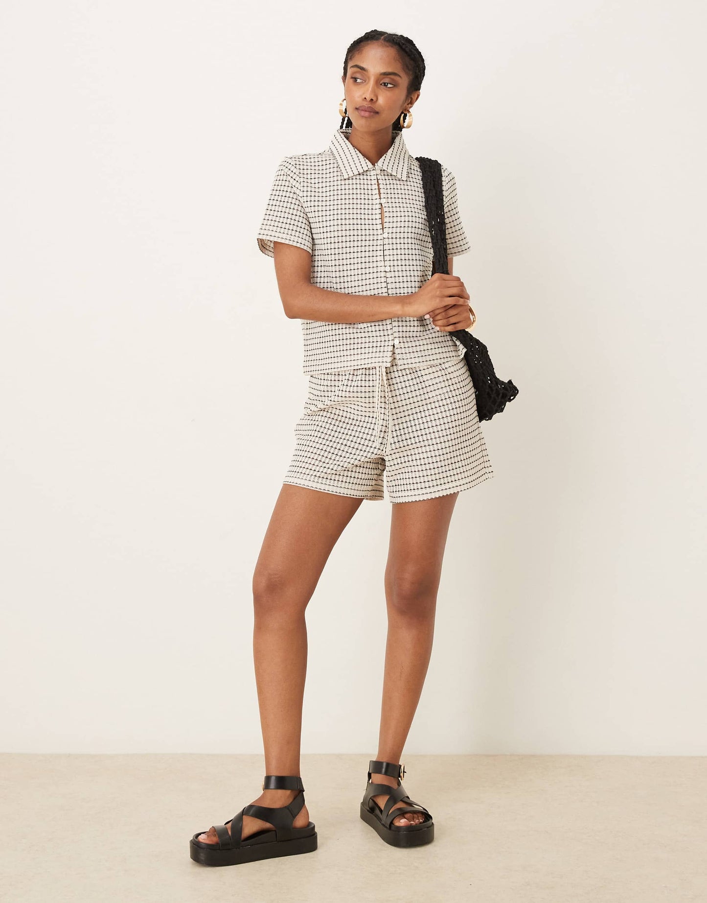 AWARE knitted relaxed shirt co-ord in monochrome