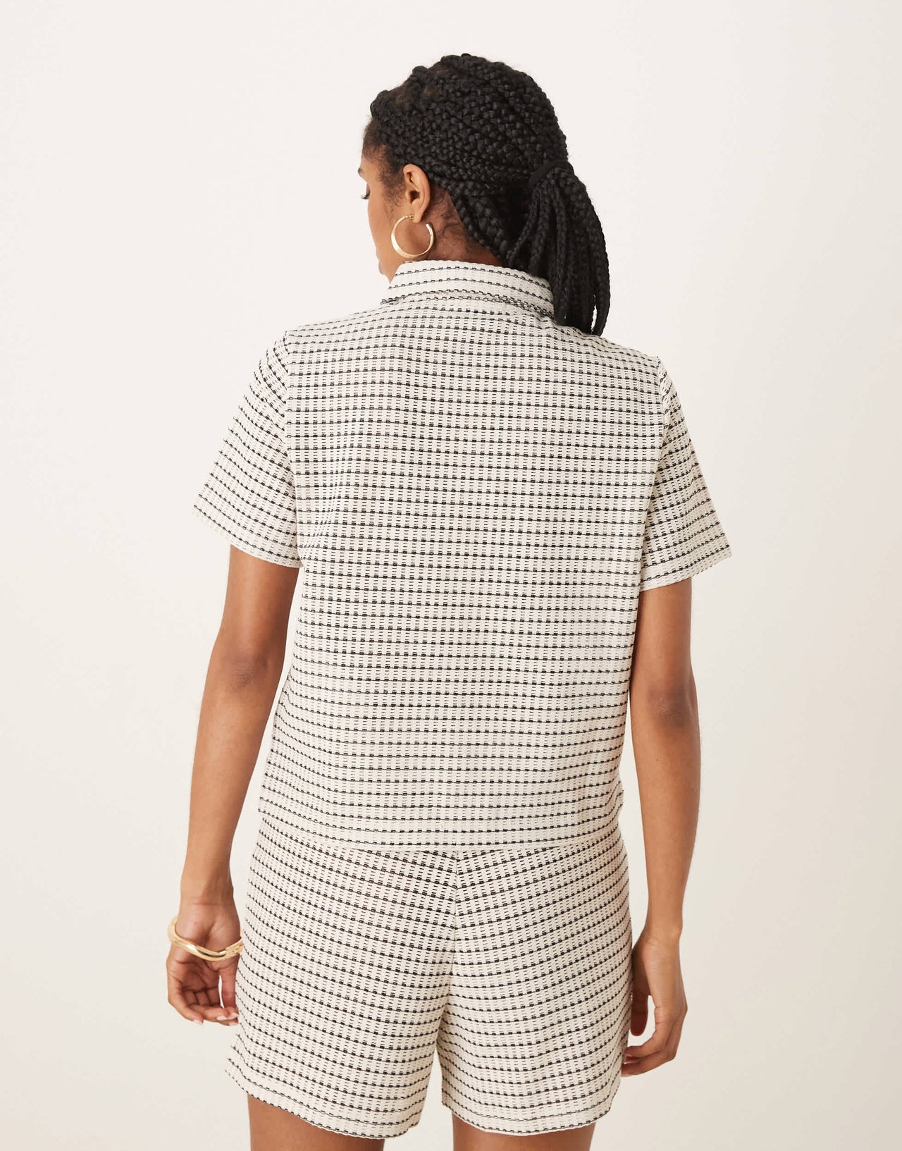 AWARE knitted relaxed shirt co-ord in monochrome