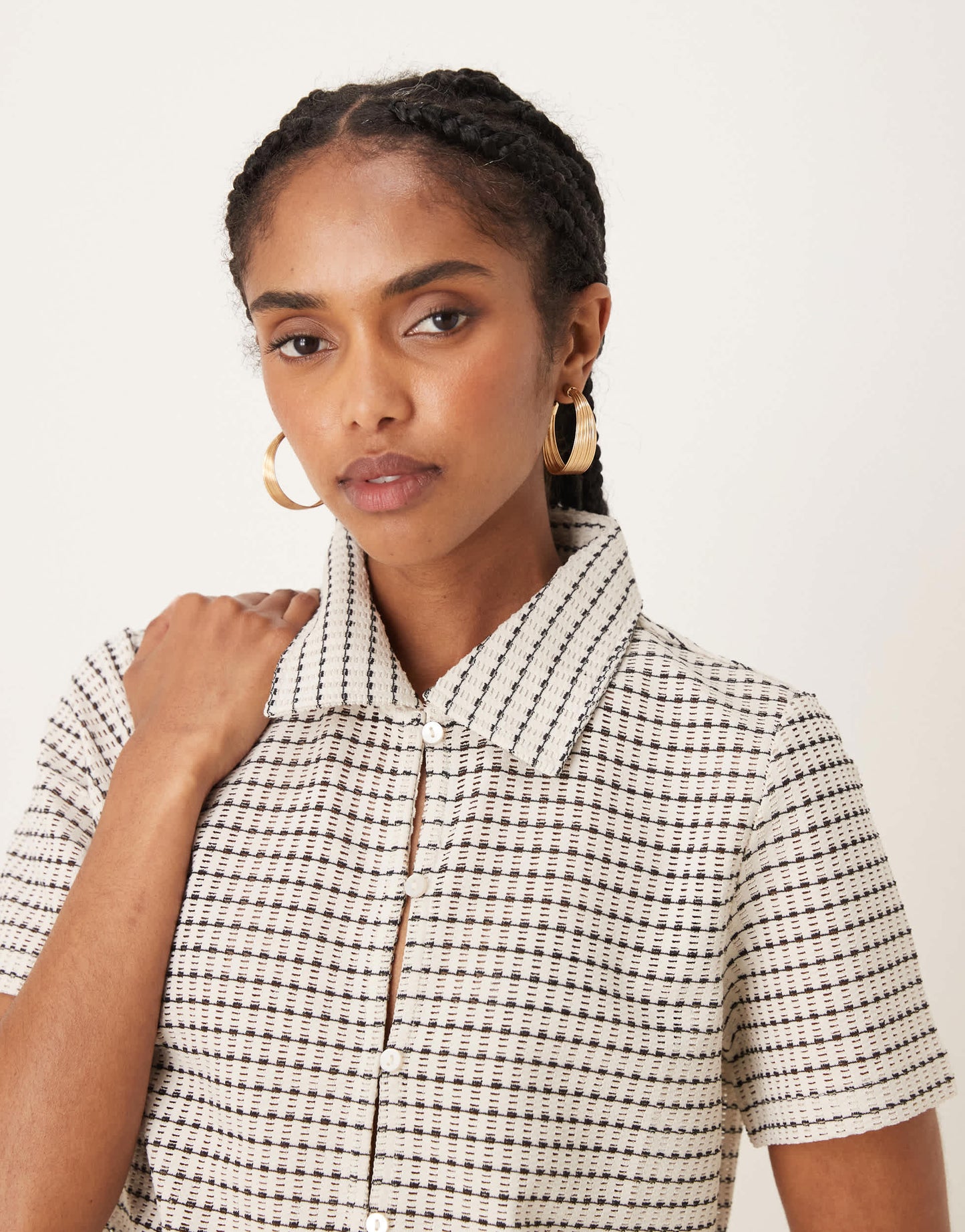 AWARE knitted relaxed shirt co-ord in monochrome