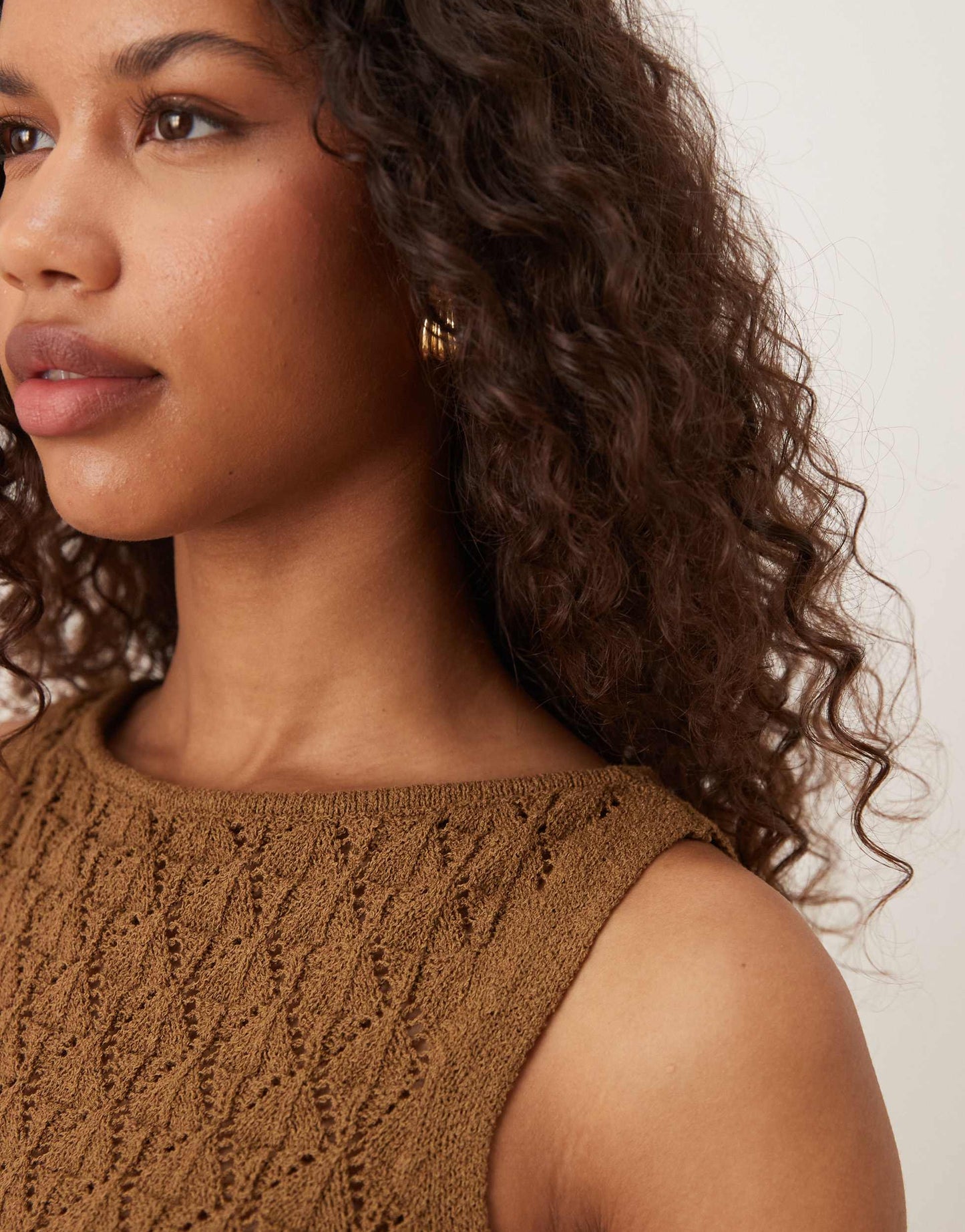 AWARE crochet knit tank top in brown