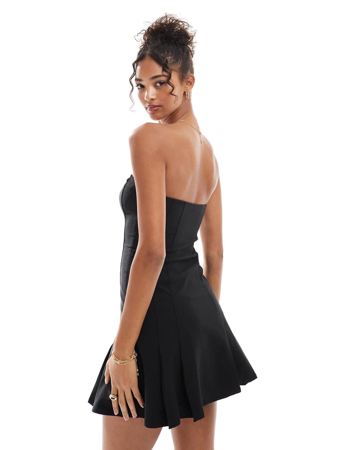 Pull&Bear pleated mini dress in black