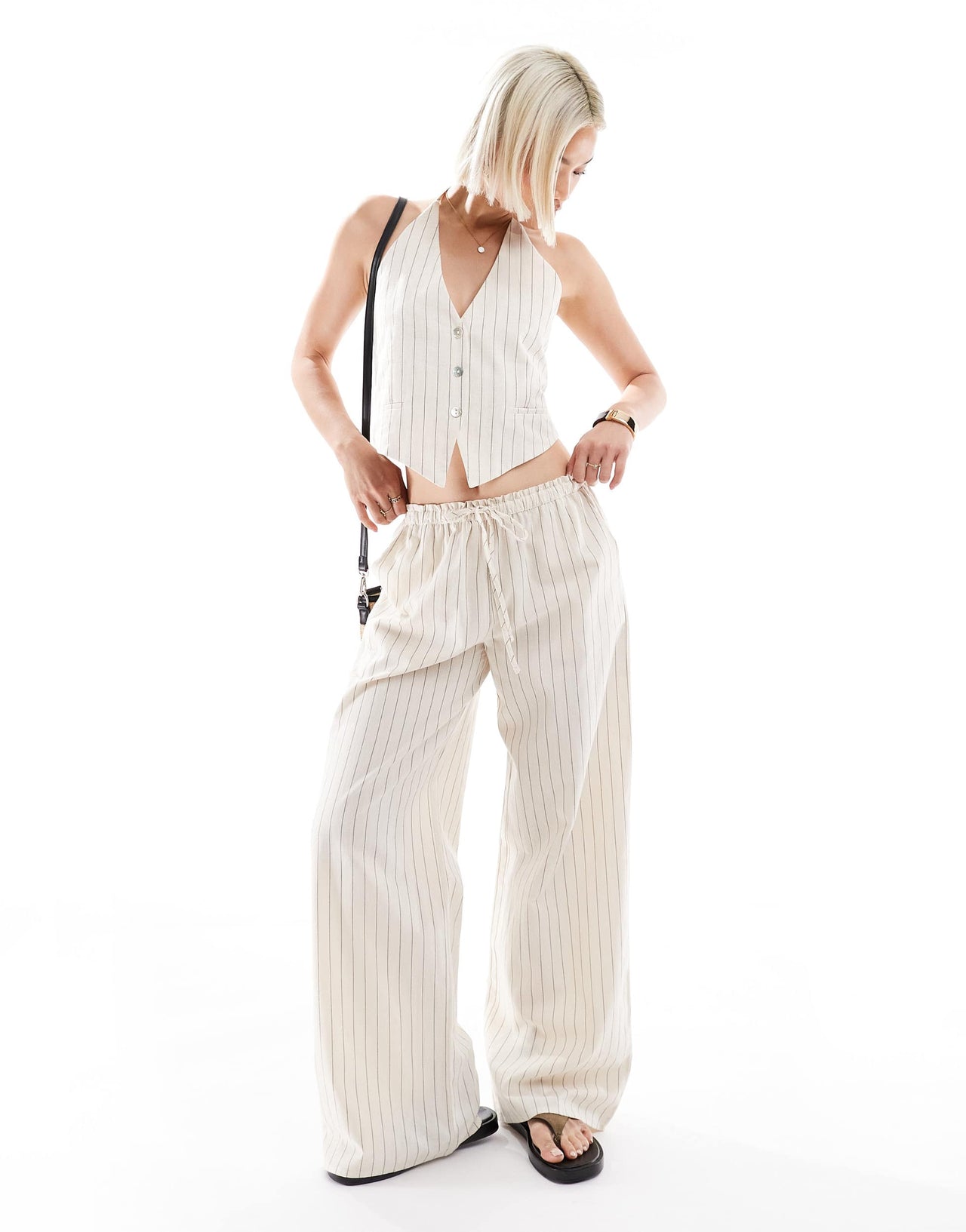 Pull&Bear rustic wide leg trouser co-ord in ecru