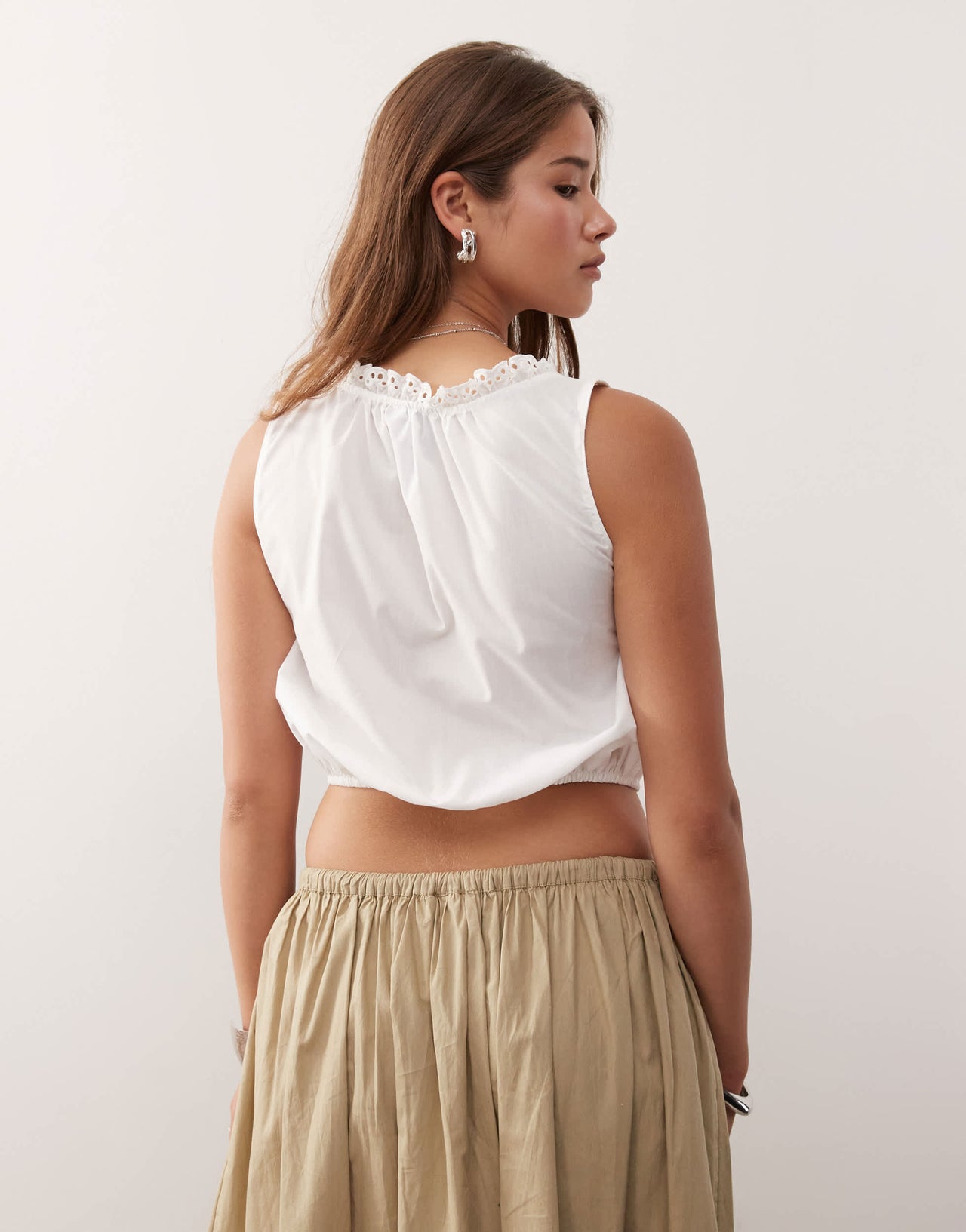COLLUSION square neck top with scallop broderie trim in white