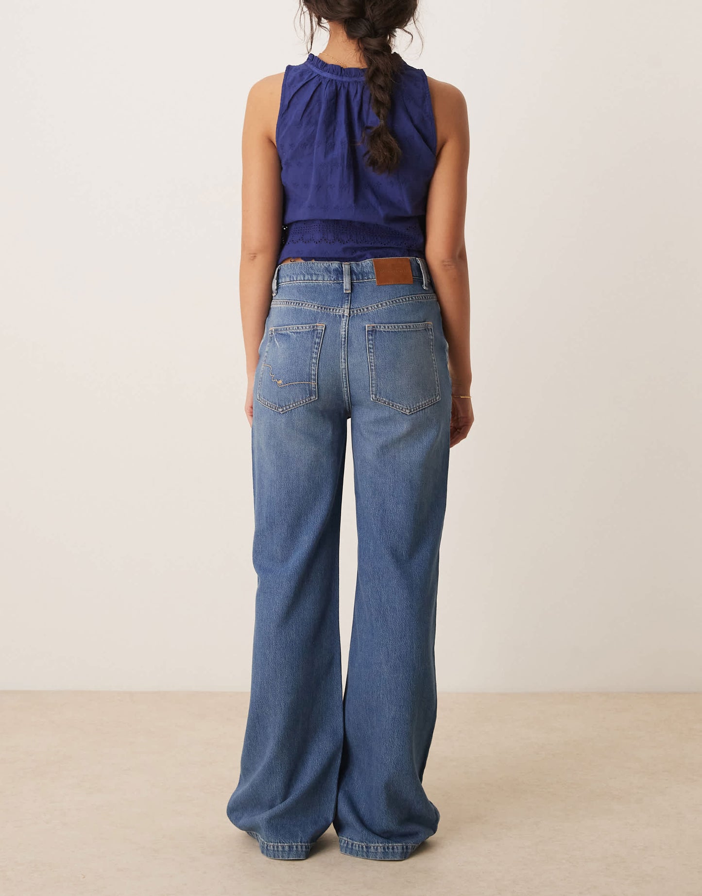 Free People stride straight leg wide jeans in mid wash blue