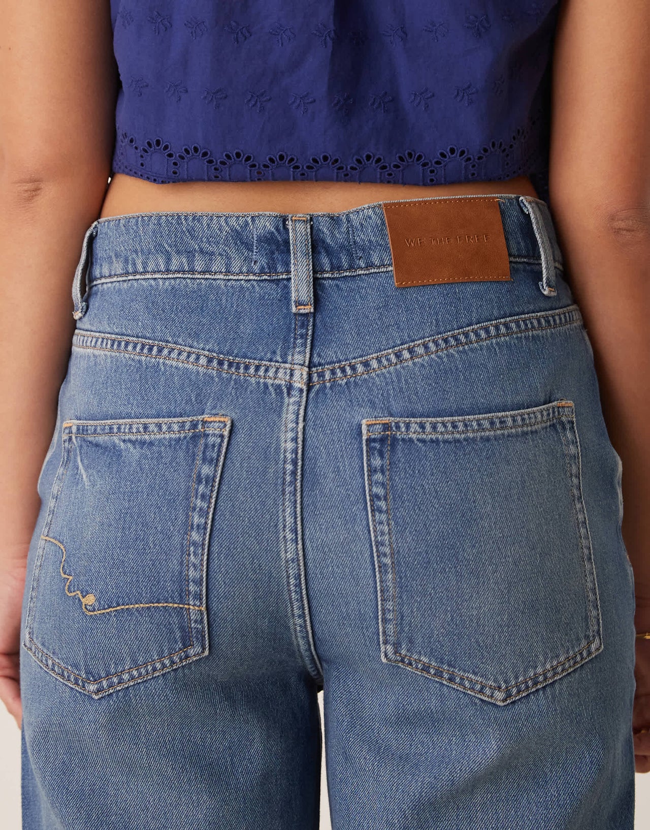 Free People stride straight leg wide jeans in mid wash blue
