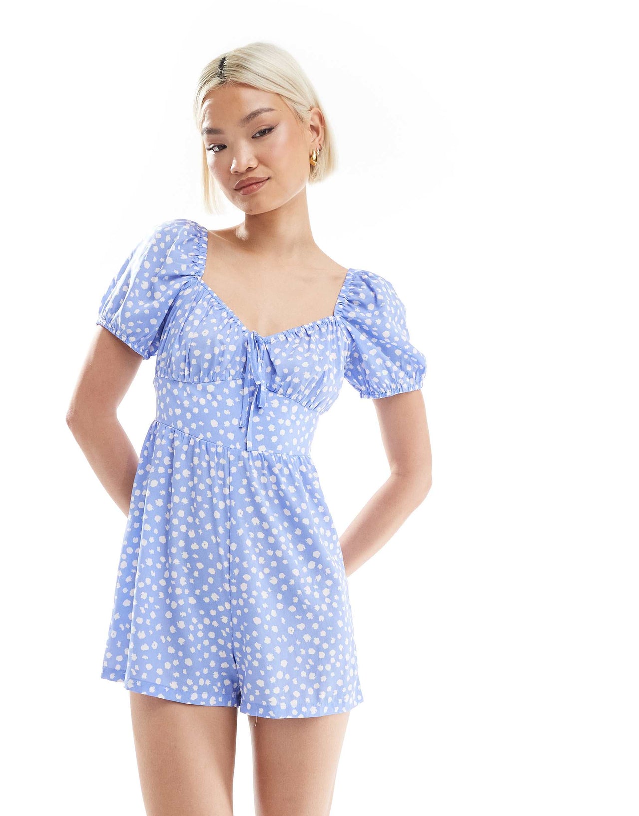 Wednesday's Girl milkmaid playsuit in blue