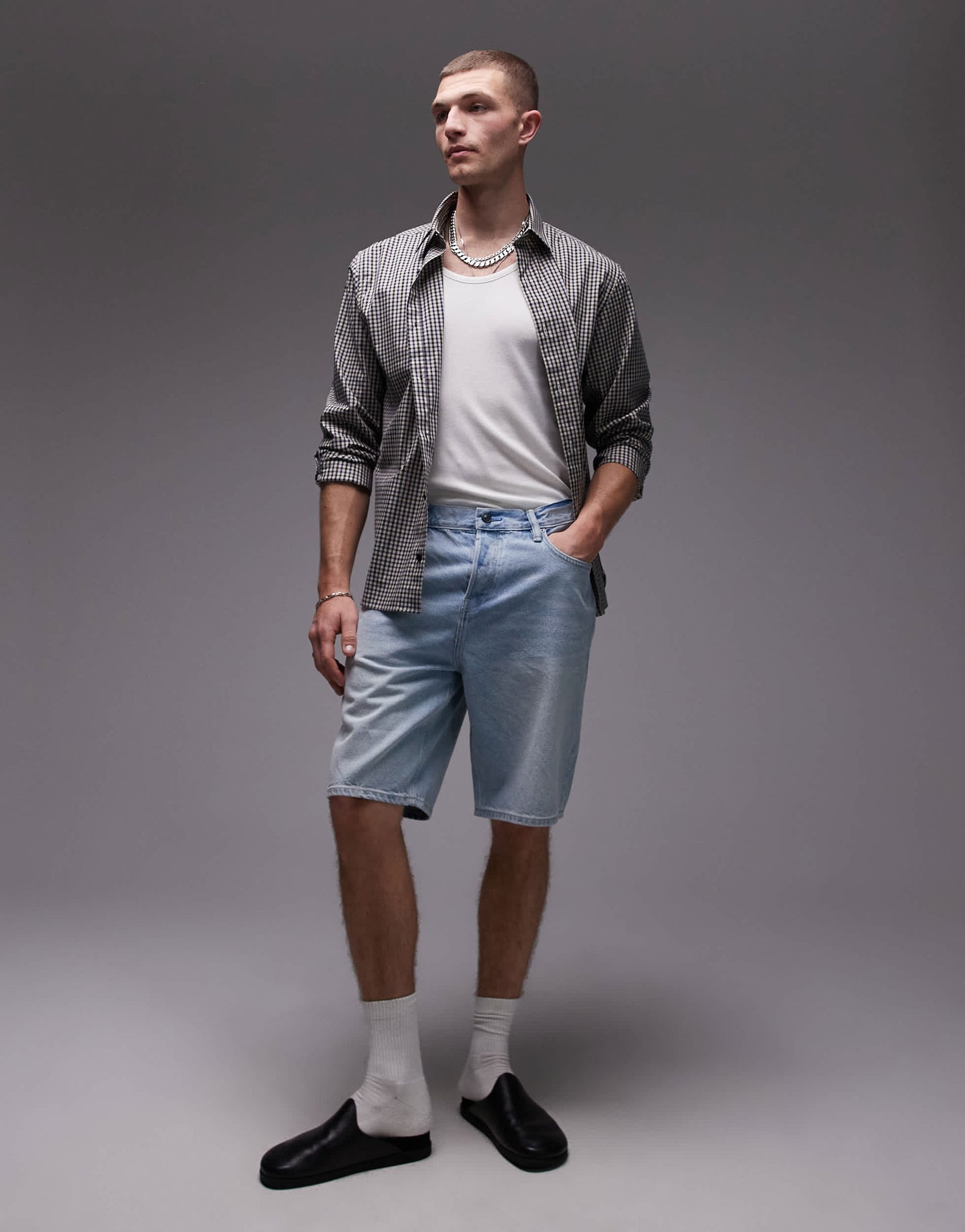 Allsaints alva short in pale indigo blue