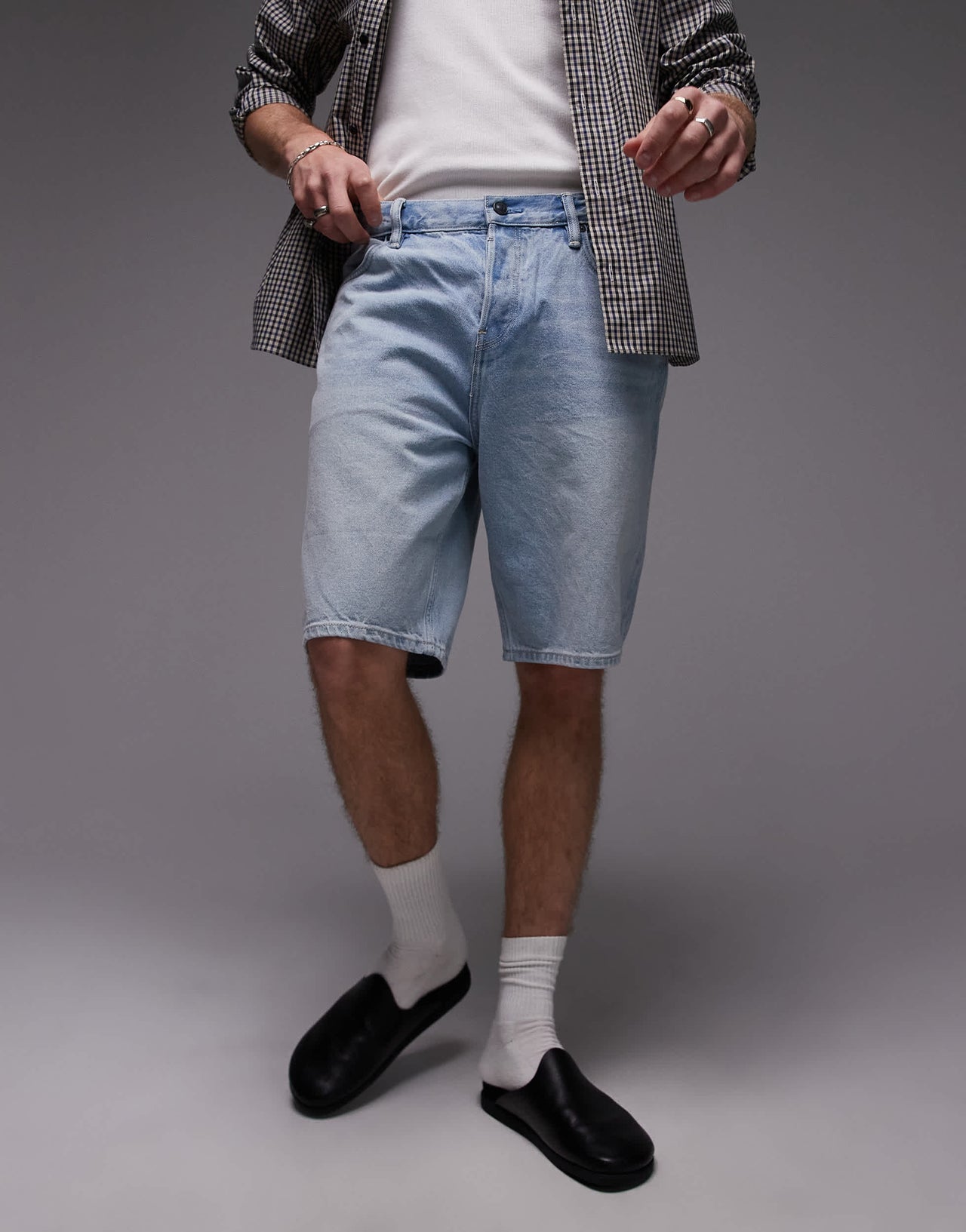 Allsaints alva short in pale indigo blue