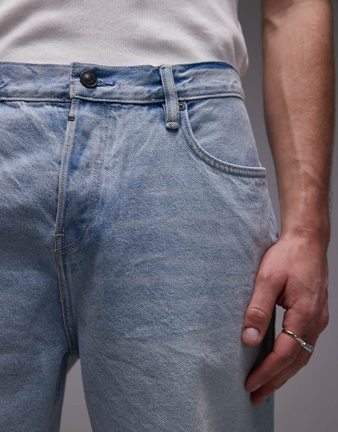 Allsaints alva short in pale indigo blue