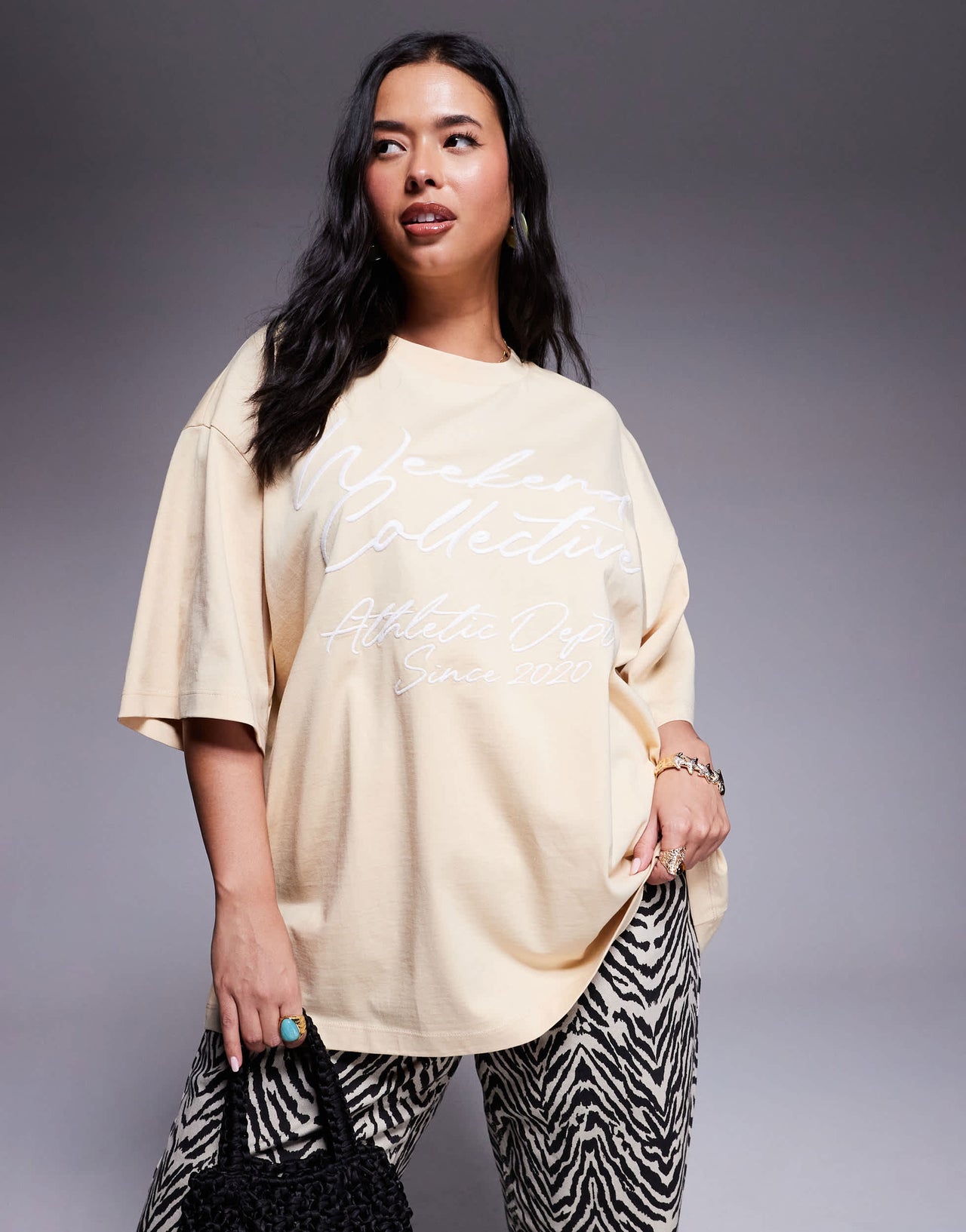 Weekend Collective Curve oversized t-shirt with scribble logo in buttermilk