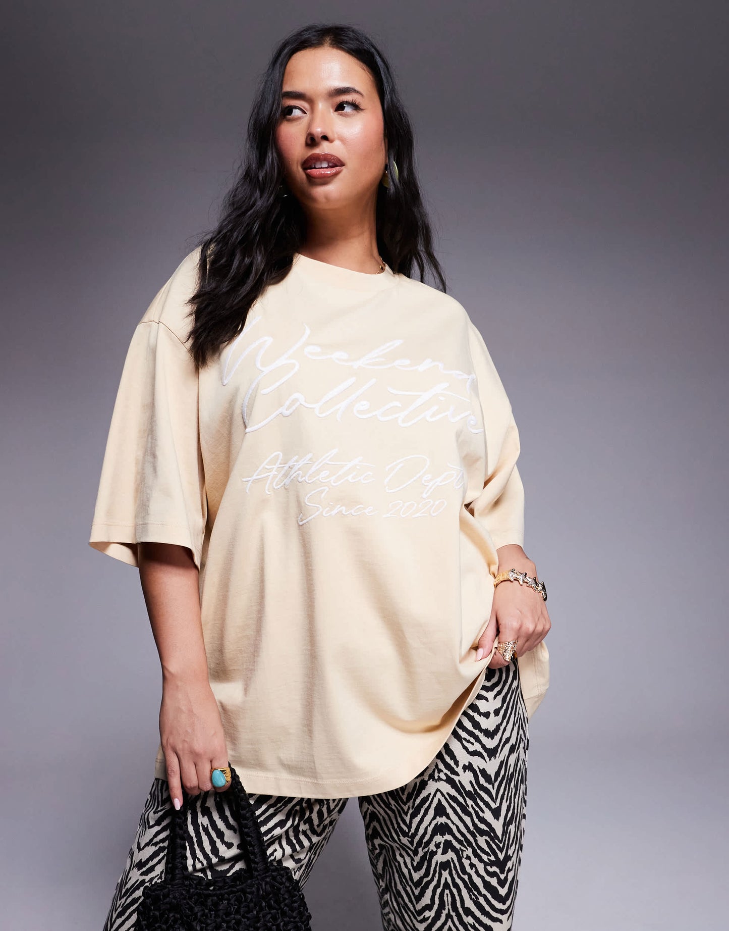 Weekend Collective Curve oversized t-shirt with scribble logo in buttermilk