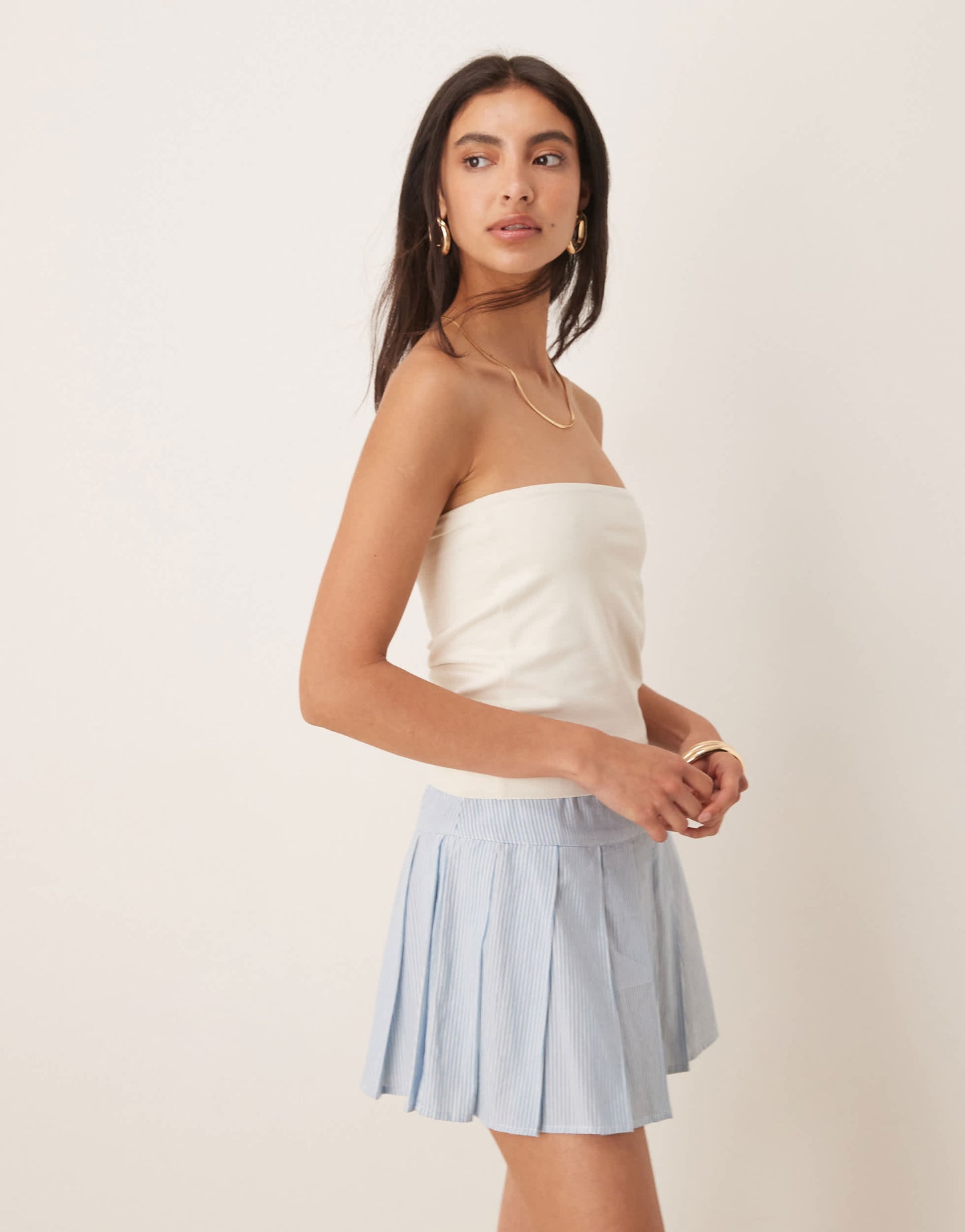 ASOS DESIGN peached cotton long line bandeau in cream