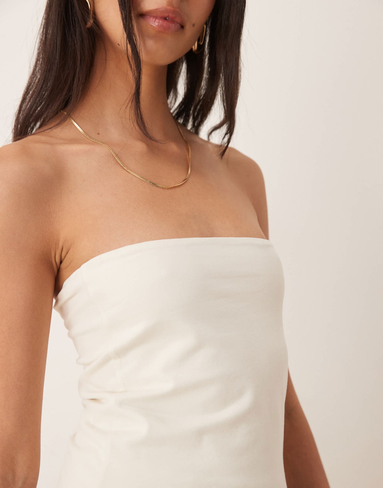 ASOS DESIGN peached cotton long line bandeau in cream