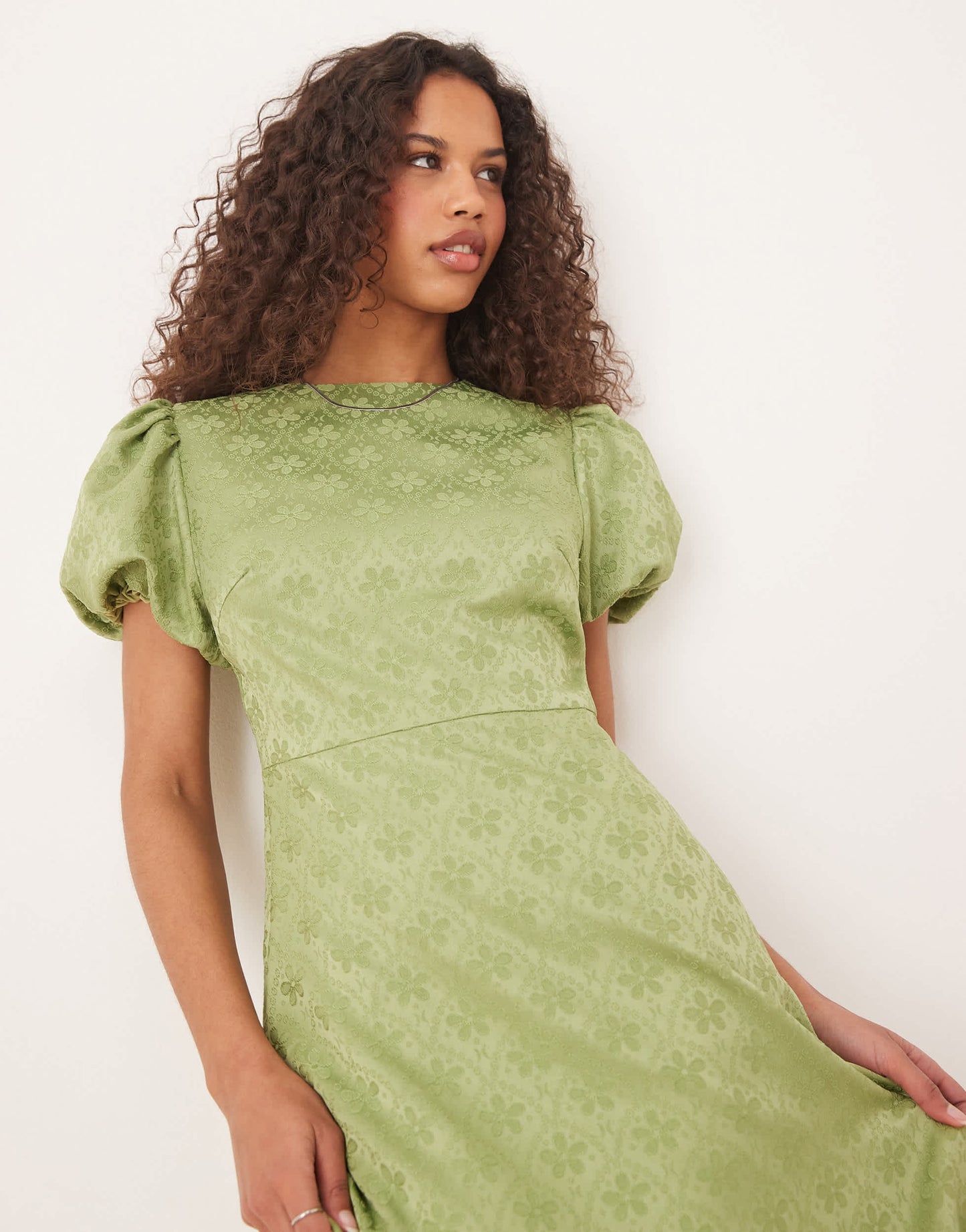 Sister Jane puff sleeve bubble hem maxi dress in soft olive