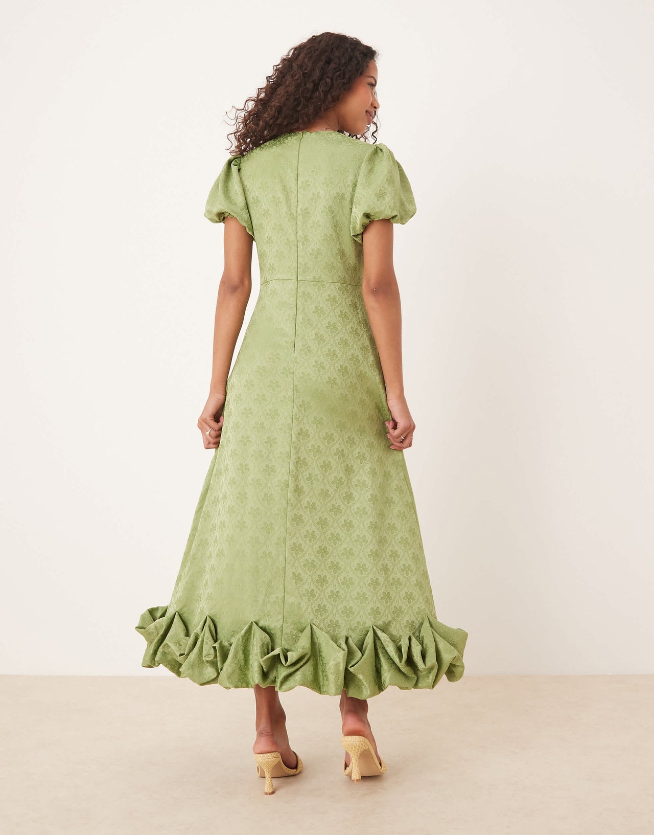 Sister Jane puff sleeve bubble hem maxi dress in soft olive