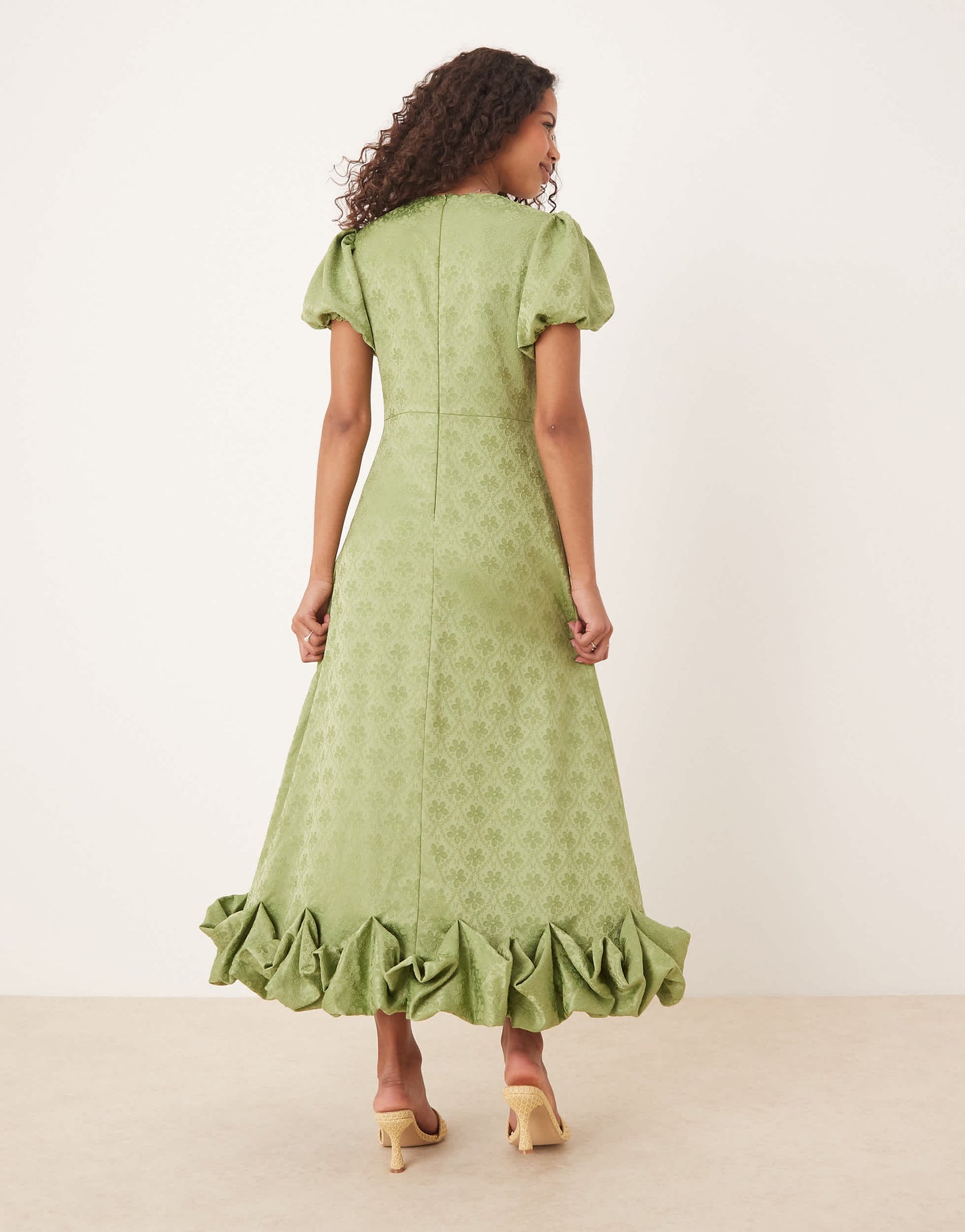 Sister Jane puff sleeve bubble hem maxi dress in soft olive