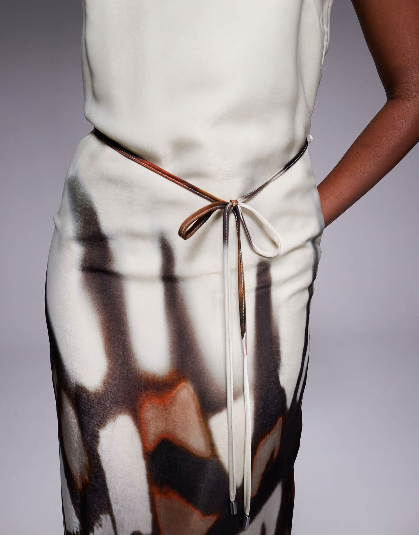 River Island racer neck floral print slip dress in cream