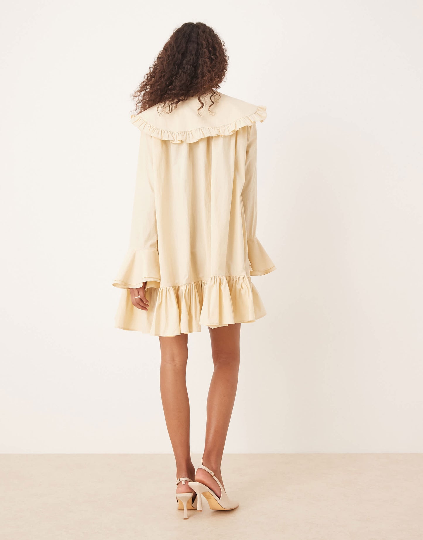 Sister Jane oversized collar frill mini dress with heart button detail in lemon