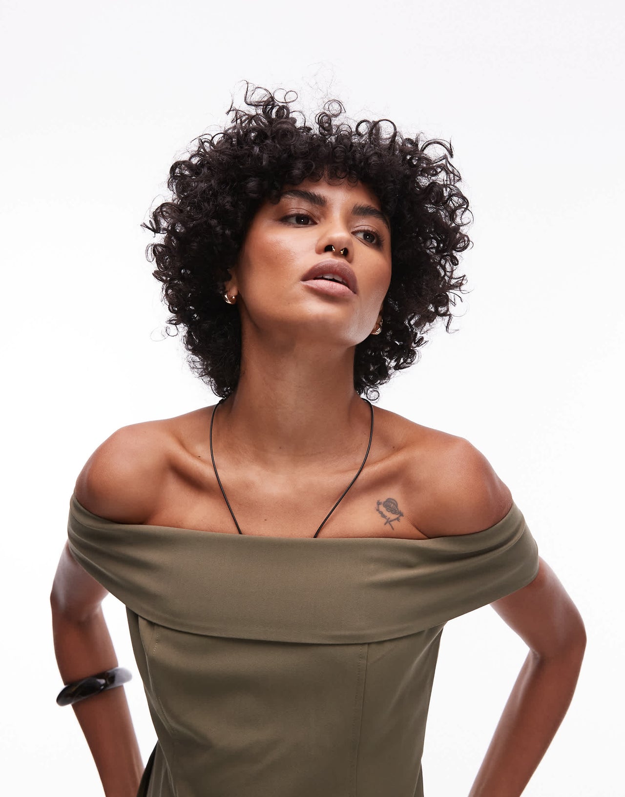 Mango structured longline bardot top in khaki