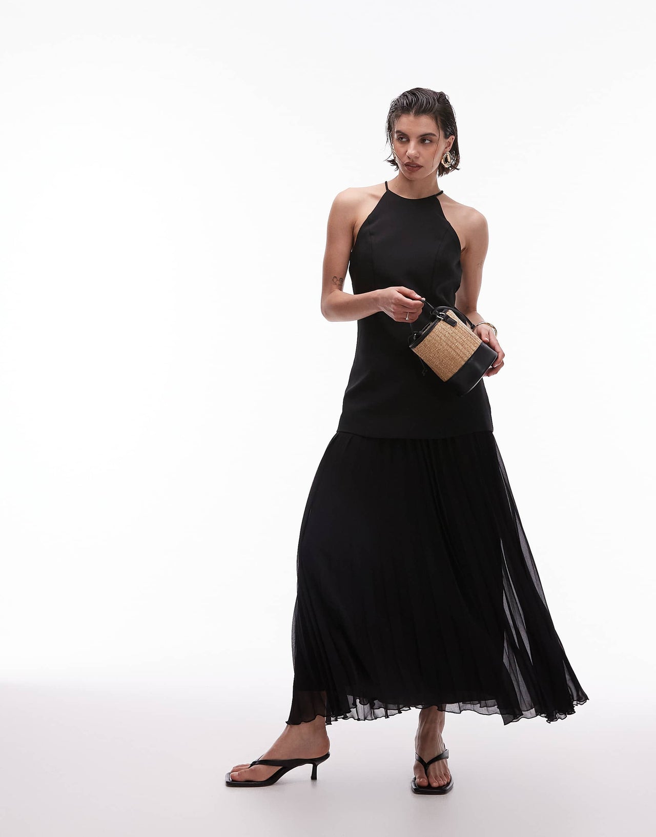 Mango hybrid maxi dress with pleat hem in black