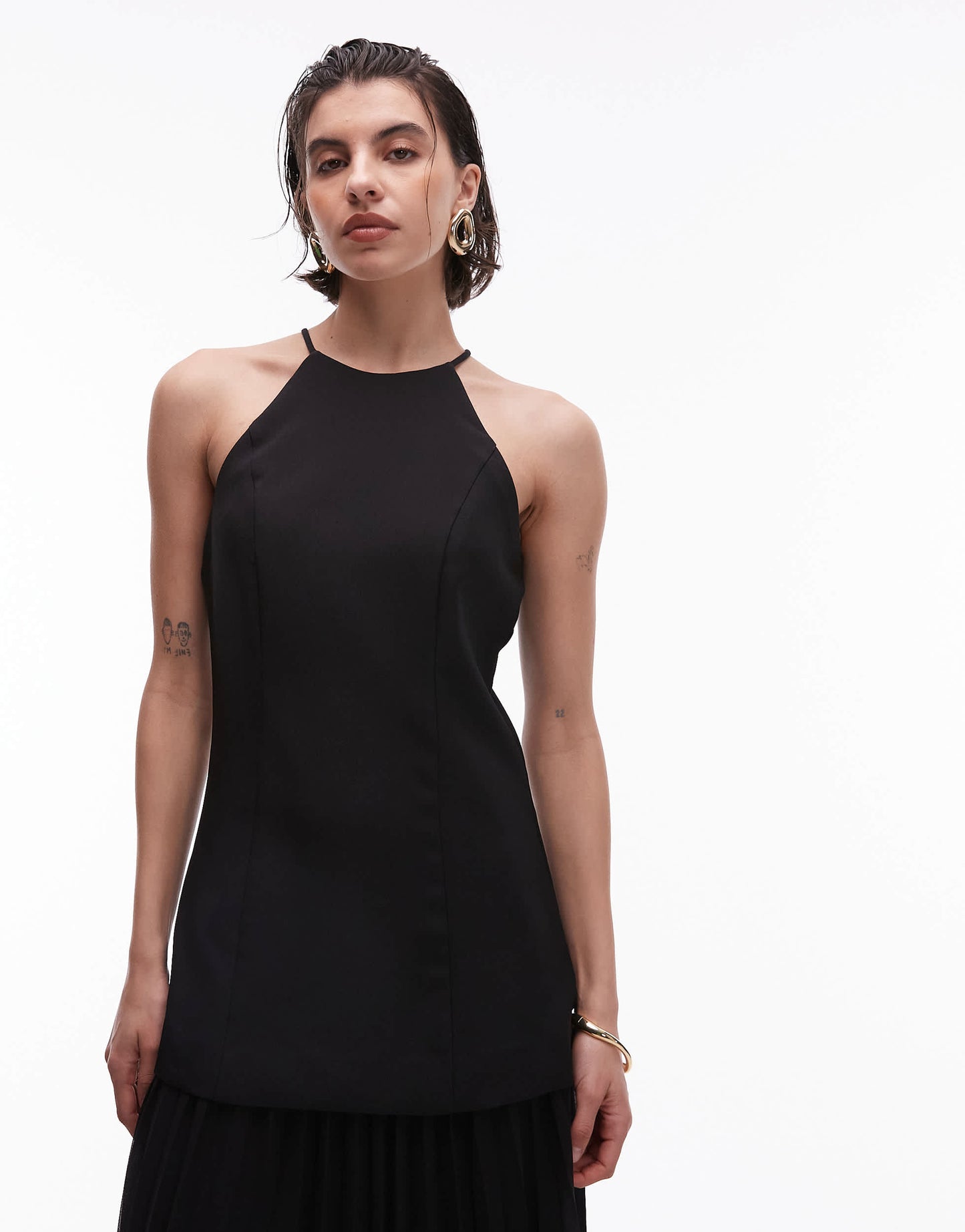 Mango hybrid maxi dress with pleat hem in black