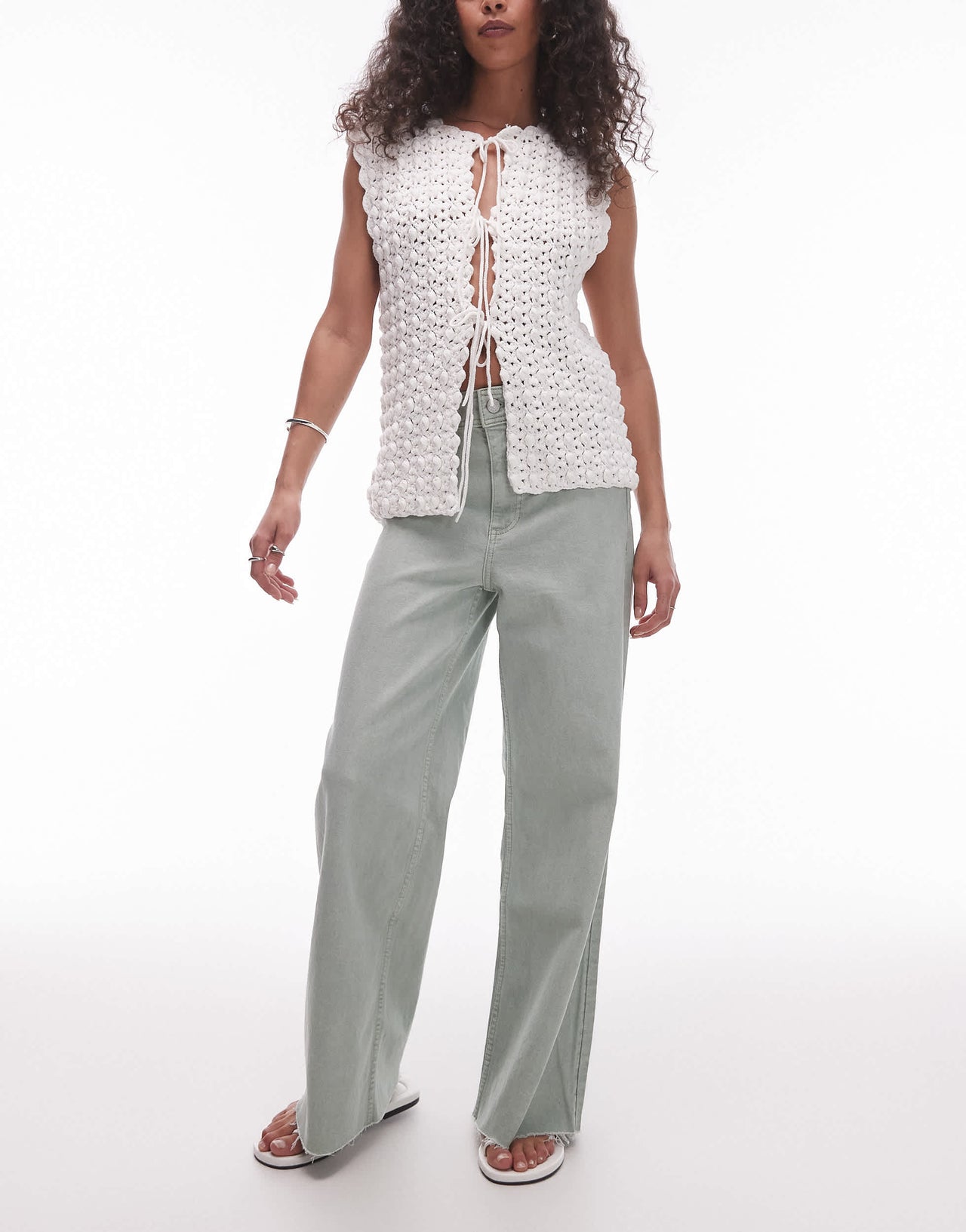 Mango Catherin wide leg jeans in sage green
