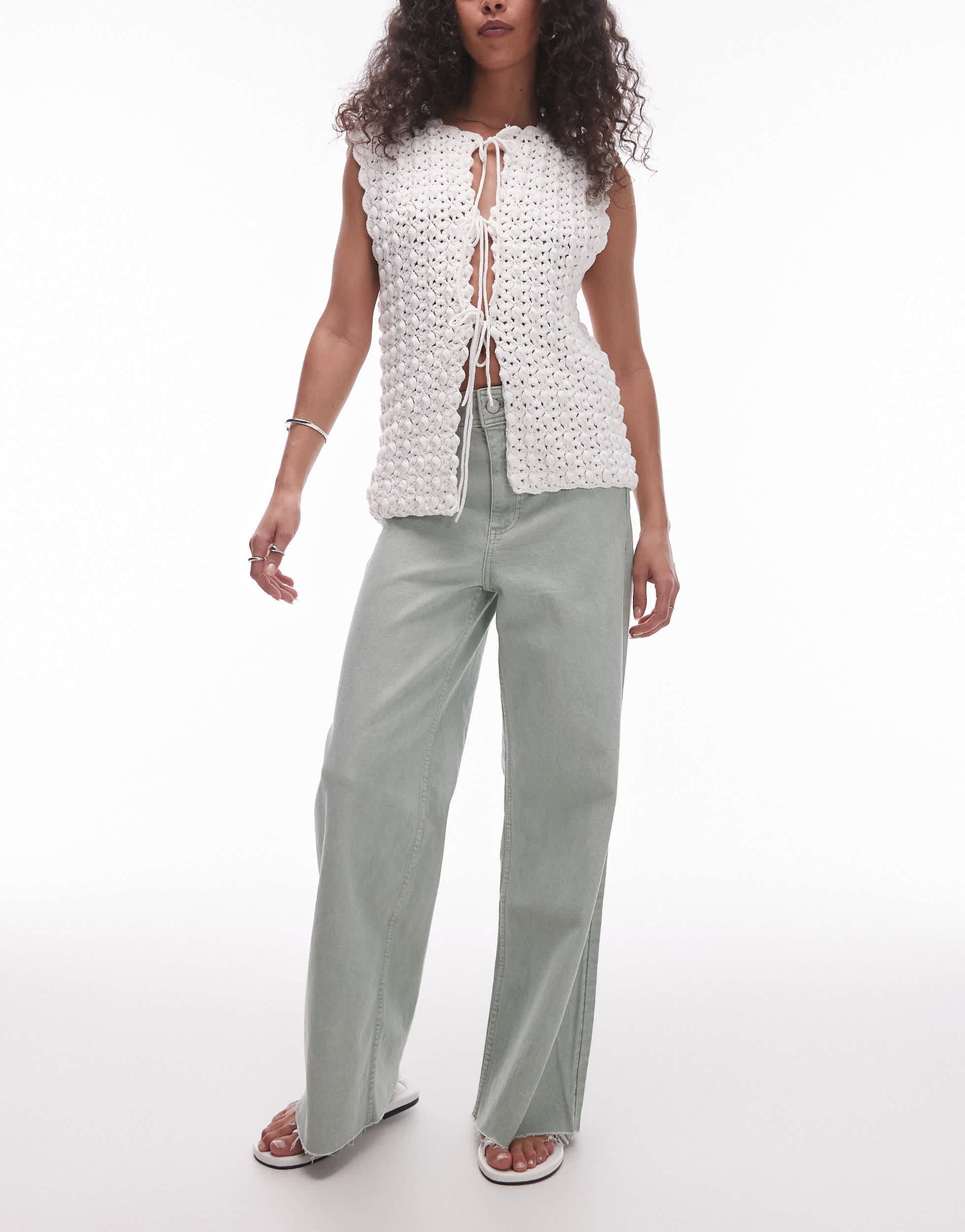 Mango Catherin wide leg jeans in sage green