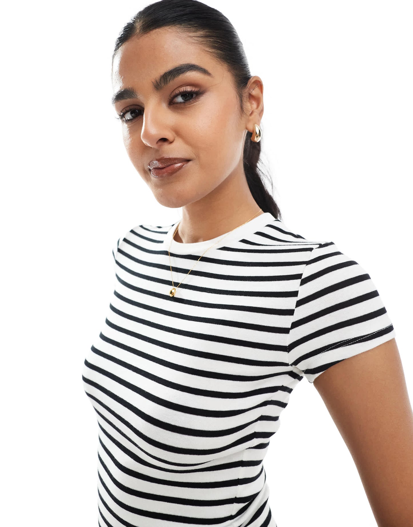 Bershka baby tee in navy and white stripe