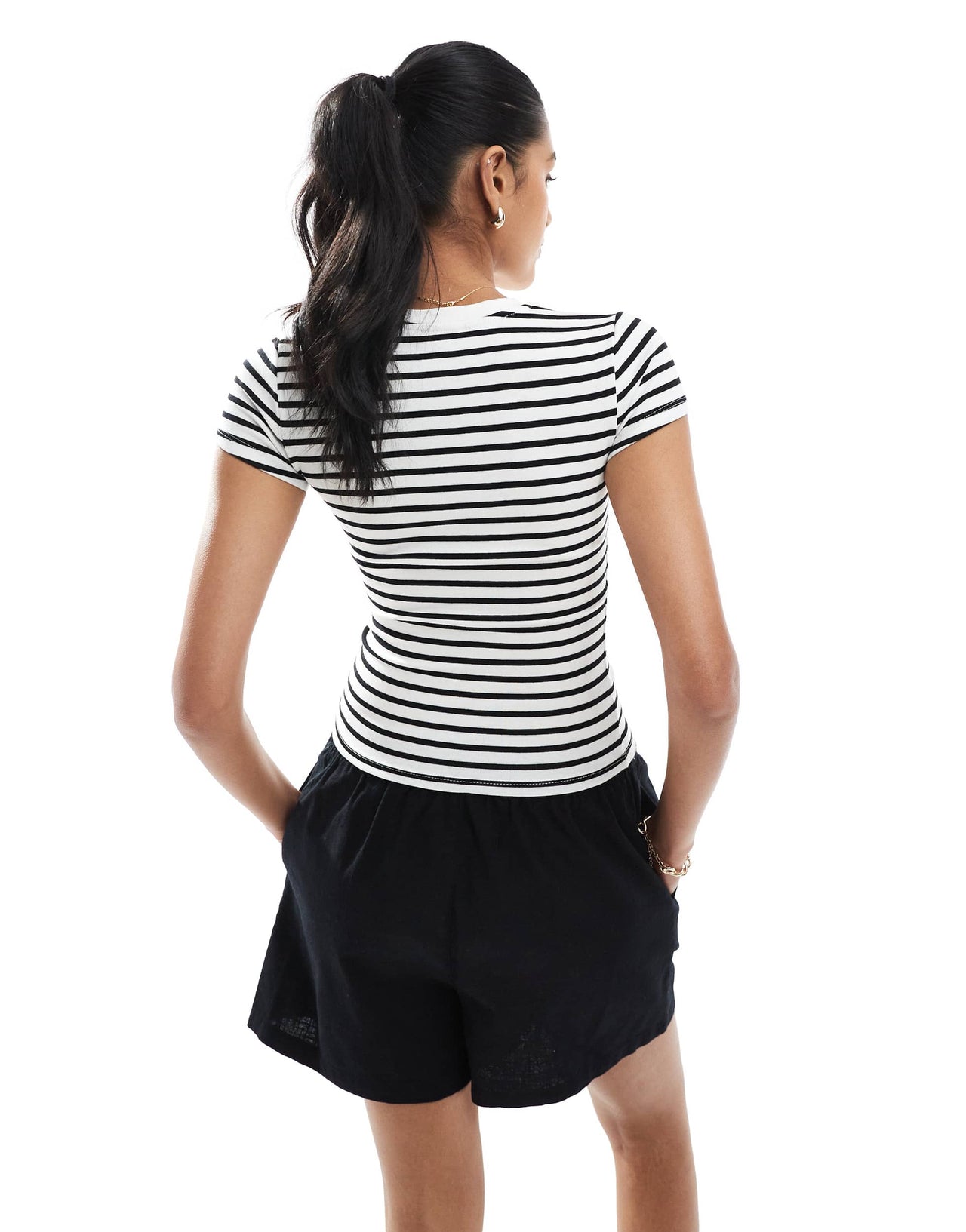 Bershka baby tee in navy and white stripe