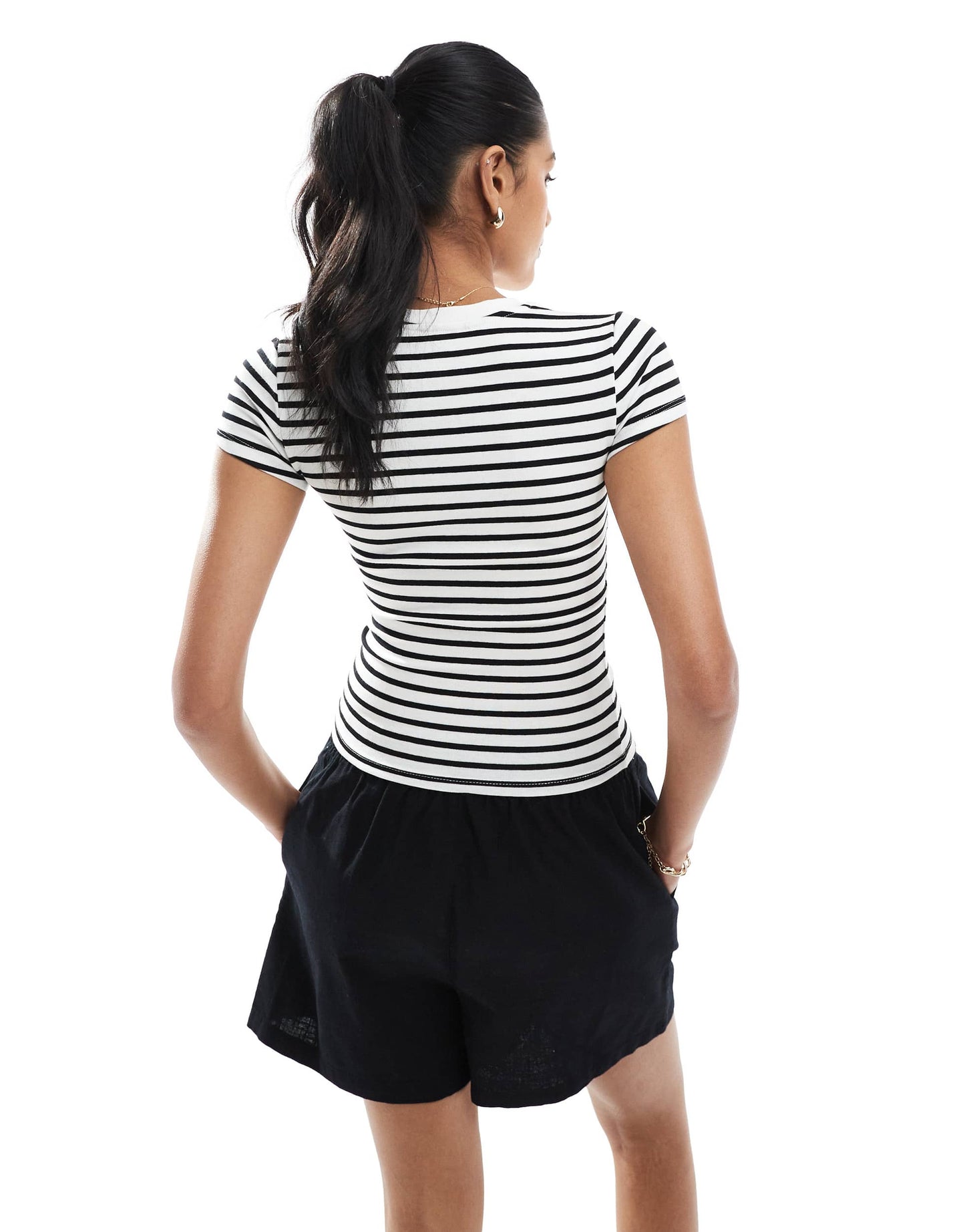 Bershka baby tee in navy and white stripe