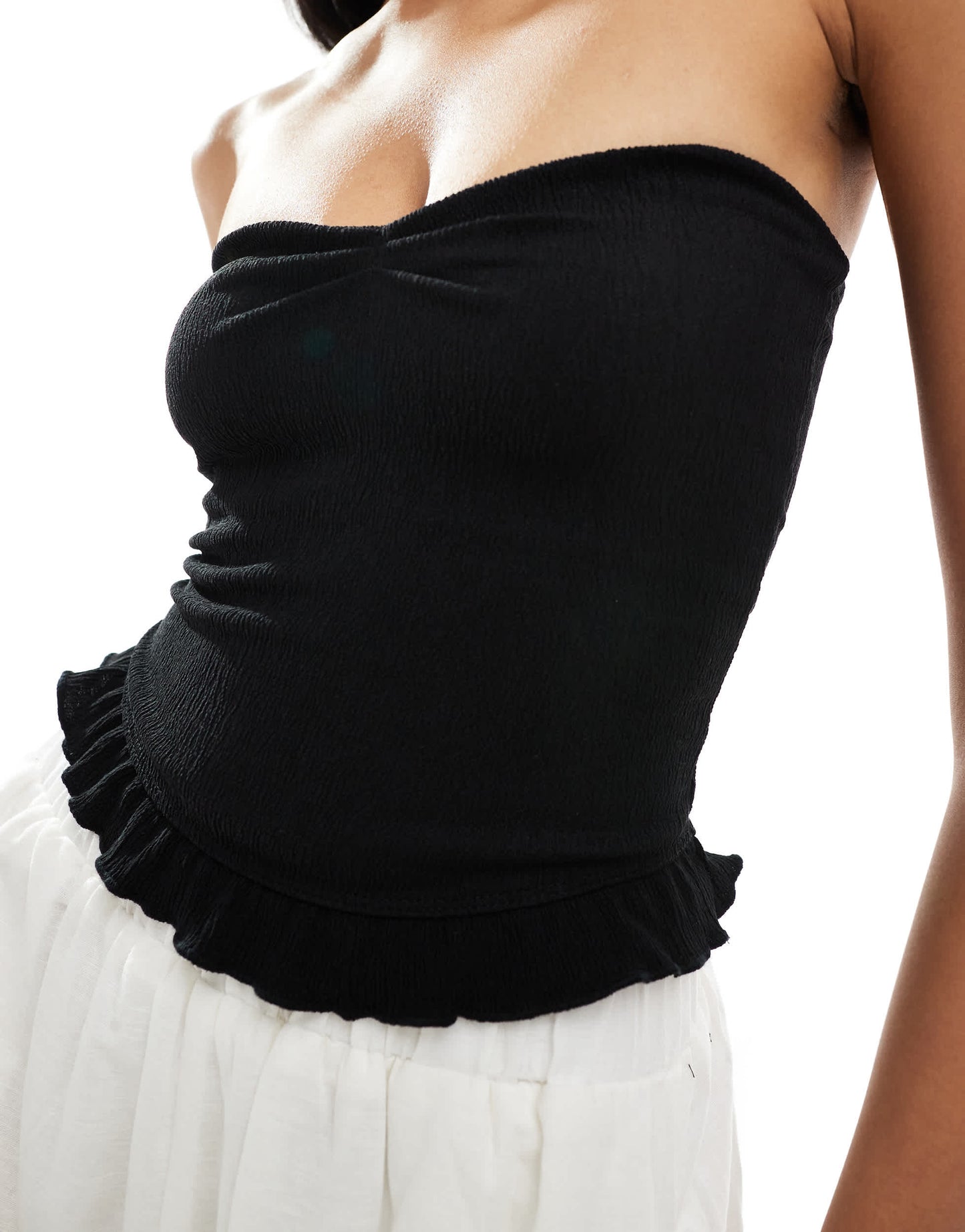 Bershka shirred frill hem bandeau in black