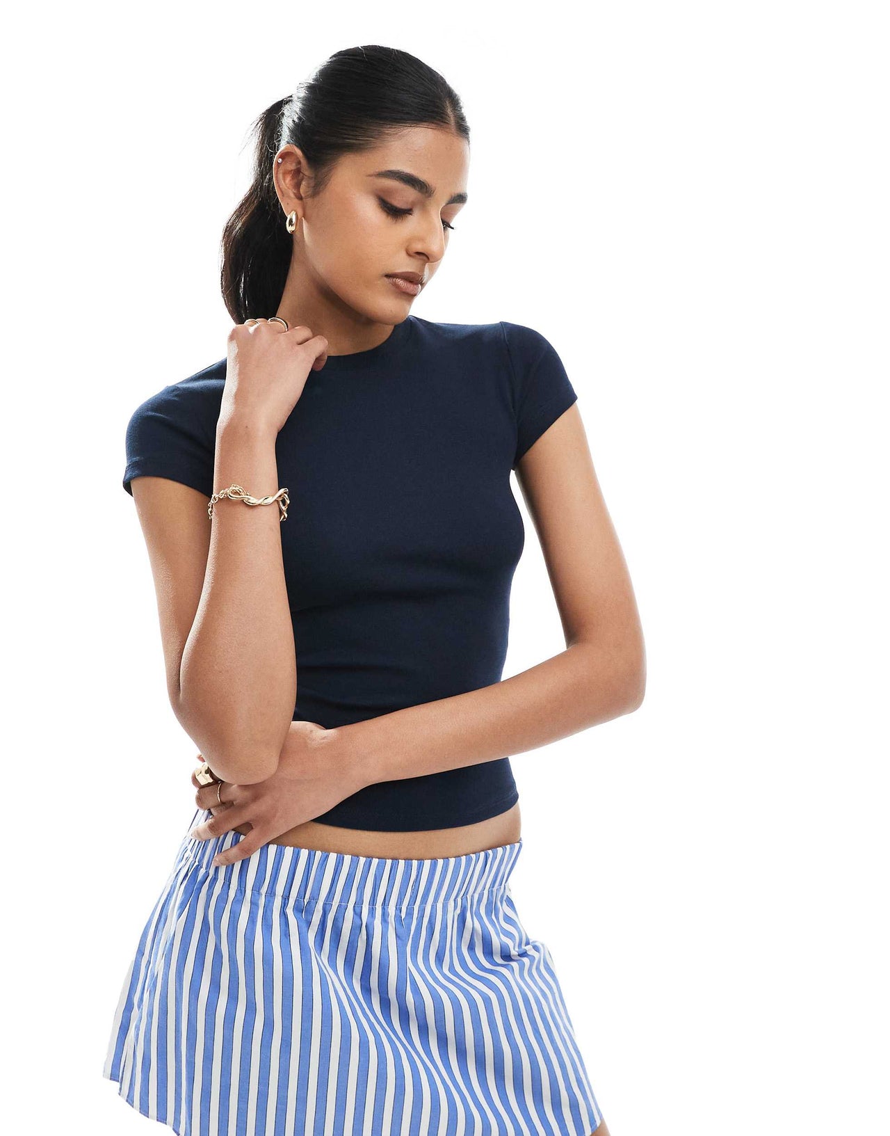 Bershka baby tee in navy