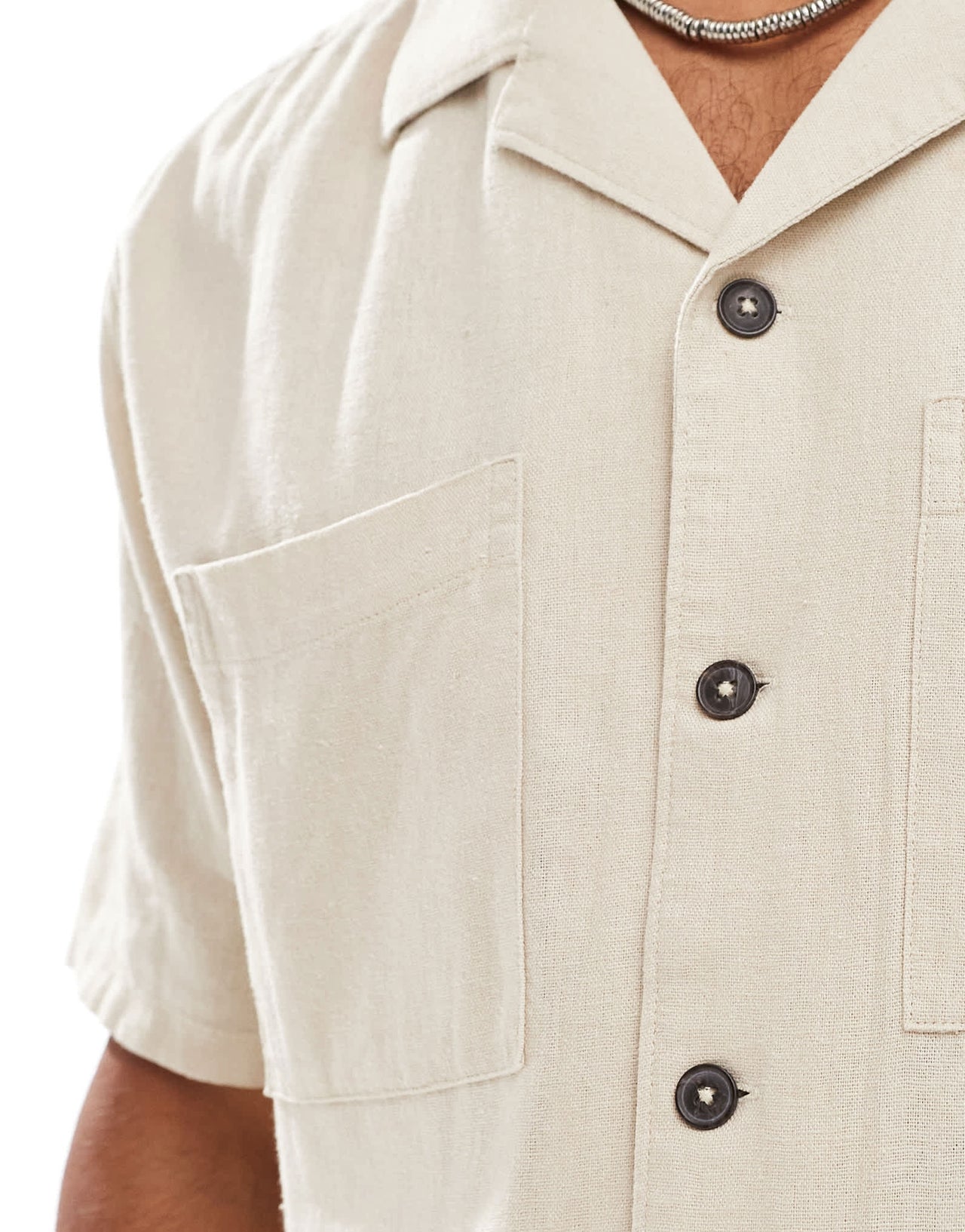 New Look double pocket boxy linen look shirt co-ord in stone