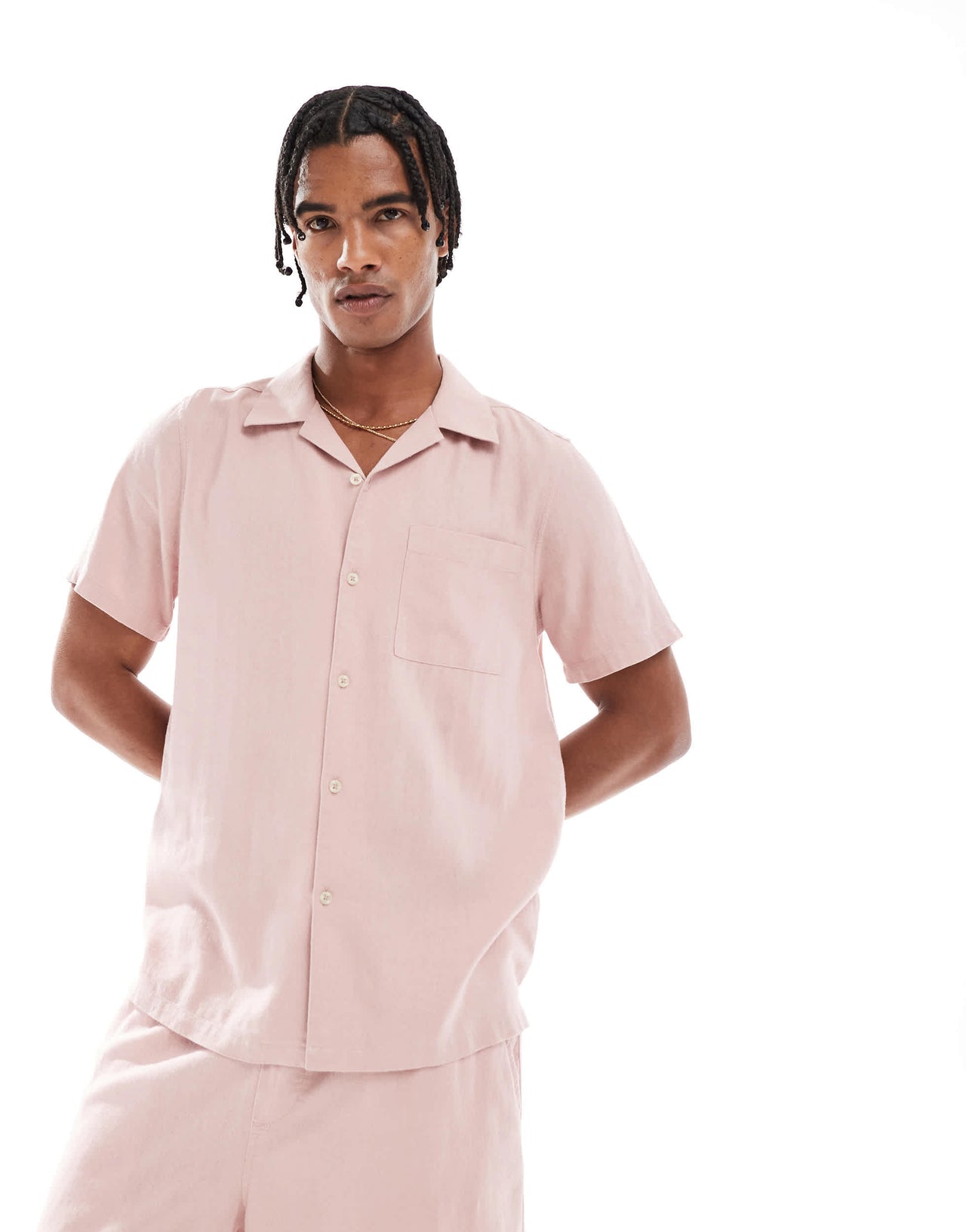 New Look revere linen look shirt co-ord in light pink