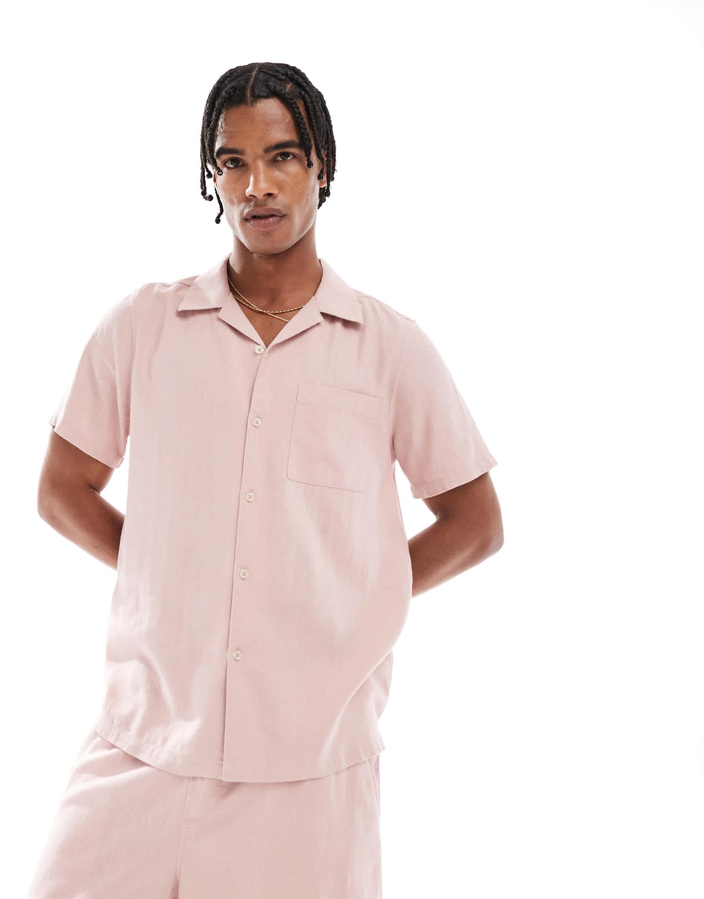 New Look revere linen look shirt co-ord in light pink