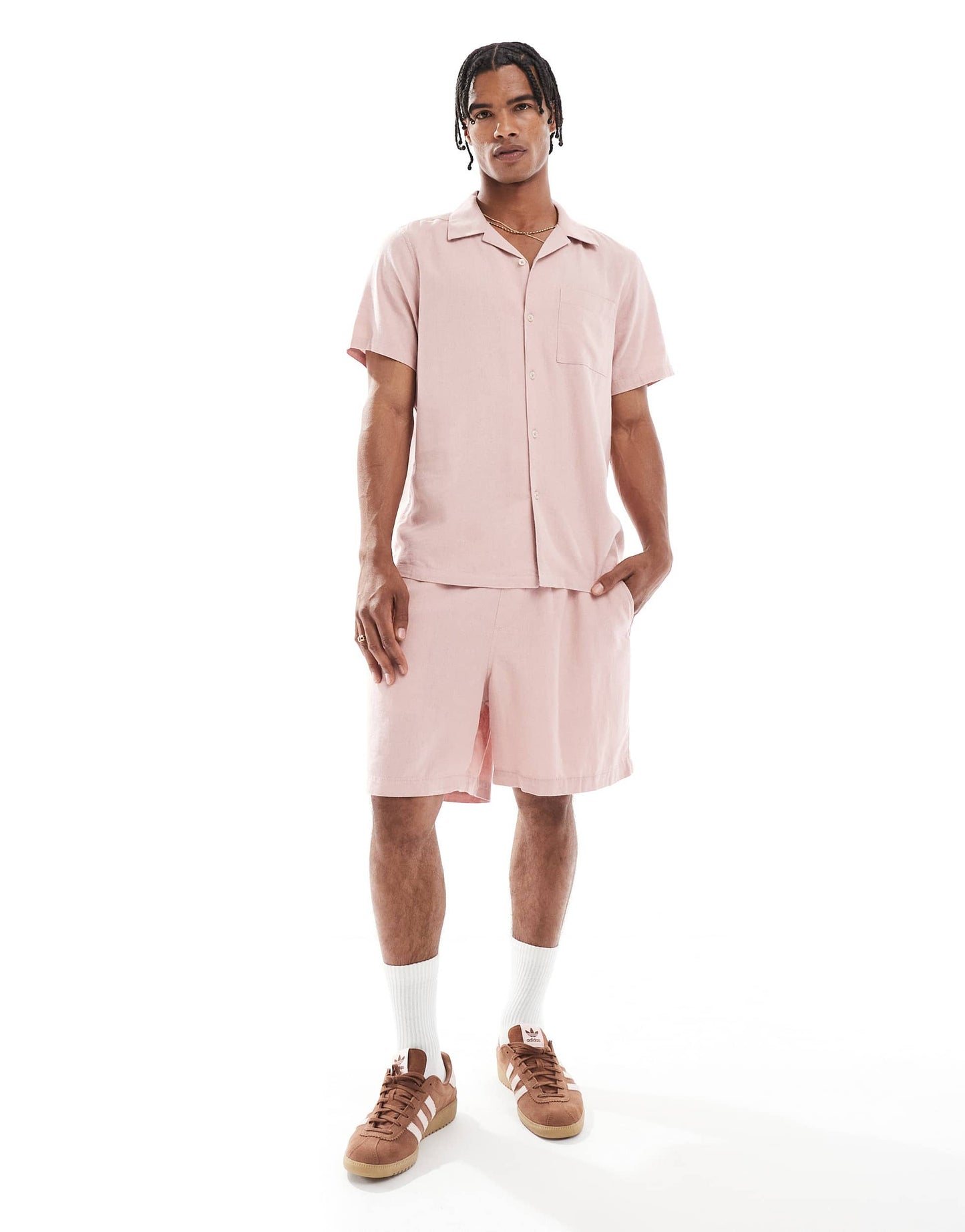 New Look revere linen look shirt co-ord in light pink