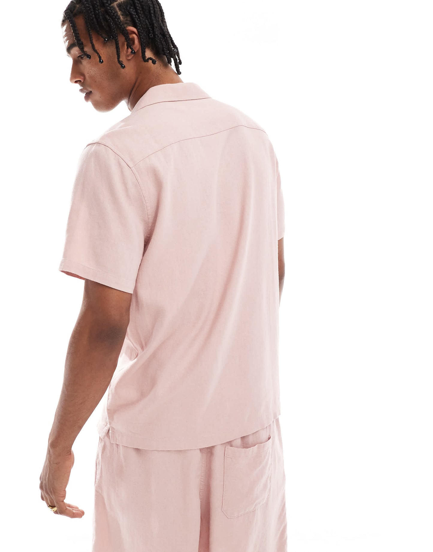 New Look revere linen look shirt co-ord in light pink