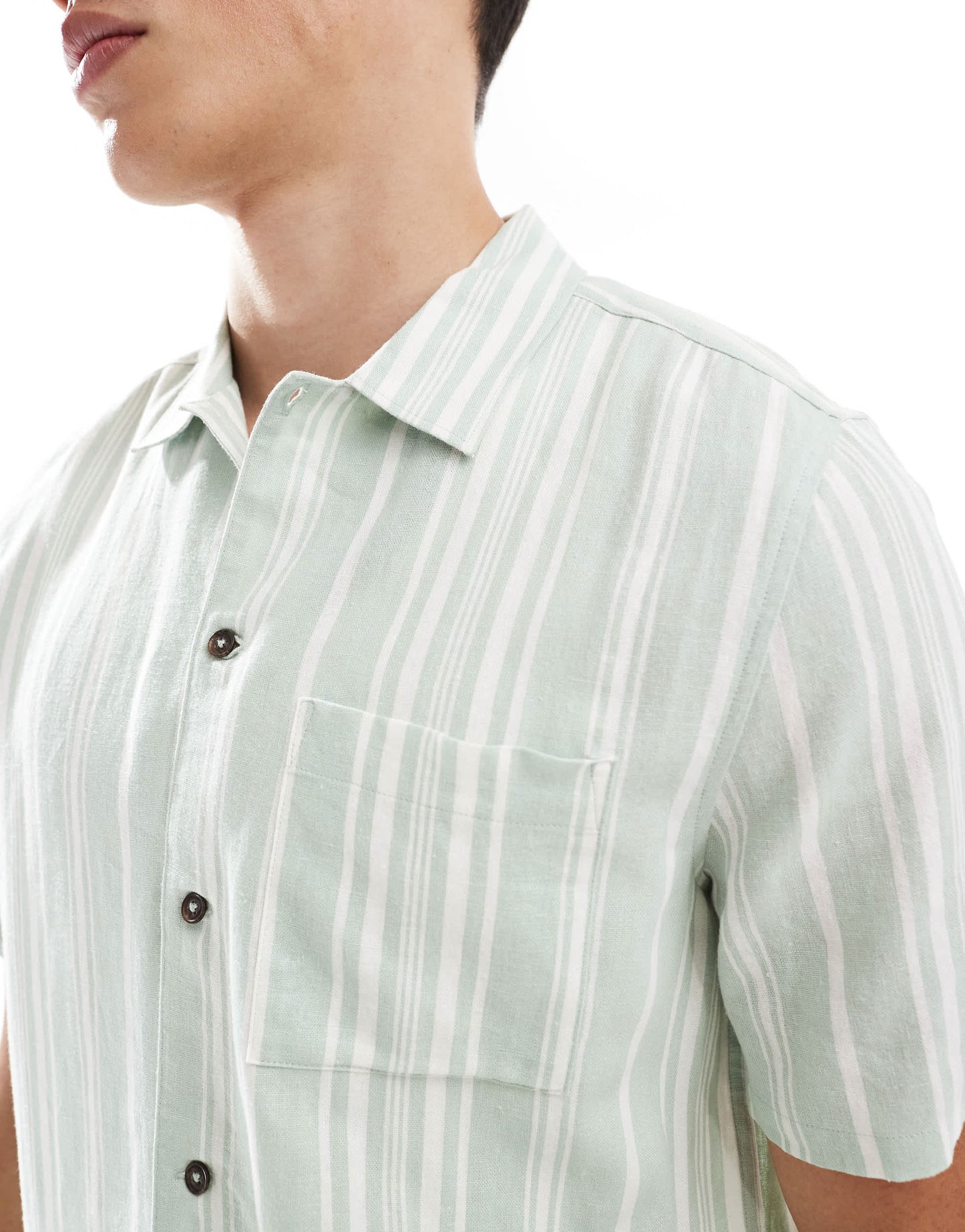 New Look linen blend stripe shirt co-ord in green