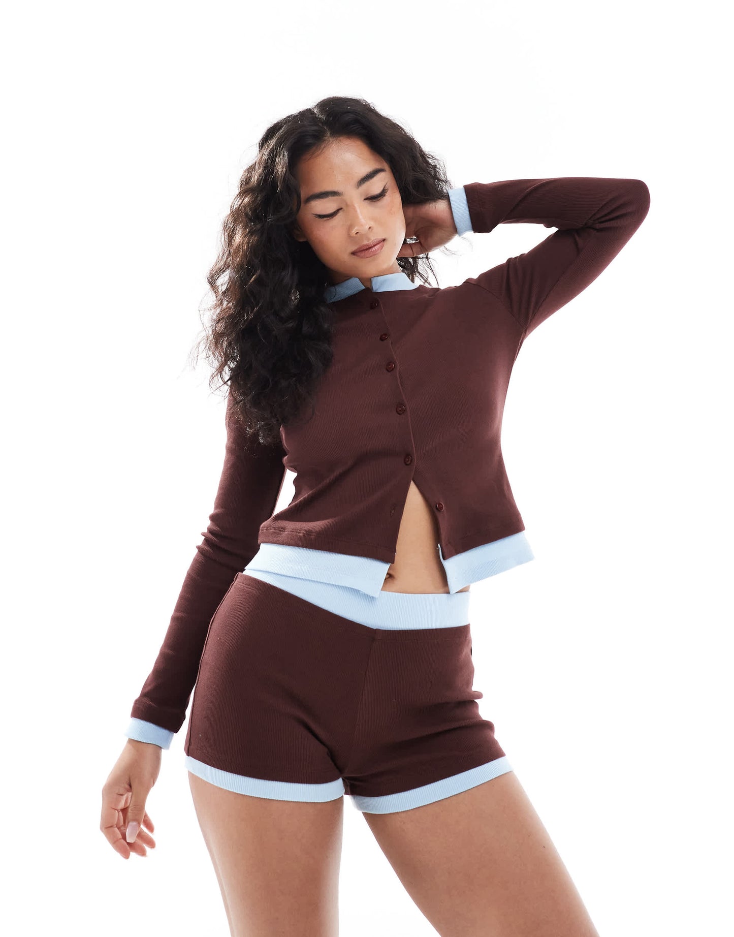 ASOS DESIGN double layer booty short co ord with contrast in brown