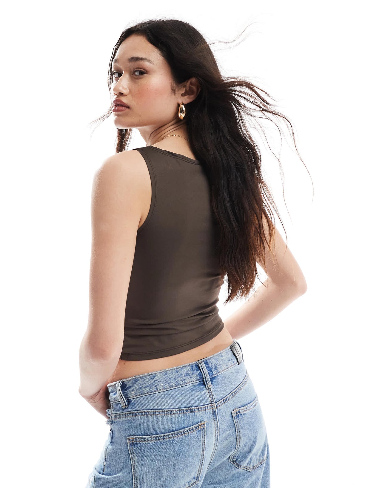Stradivarius STR slash neck sculpt tank top in brown
